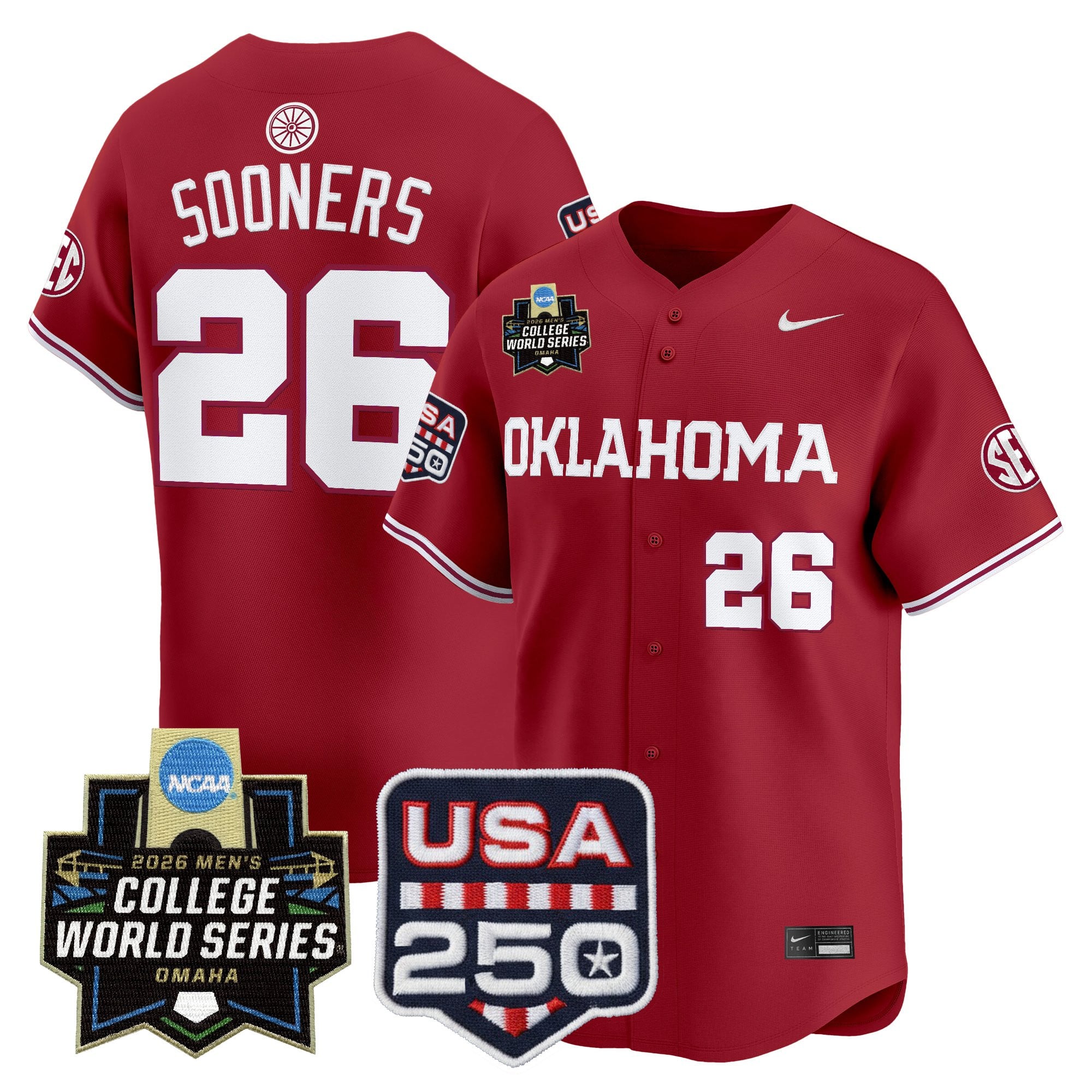 Men's Oklahoma Sooners 2026 World Series Vapor Premier Limited Jersey - 250 America Patch - All Stitched