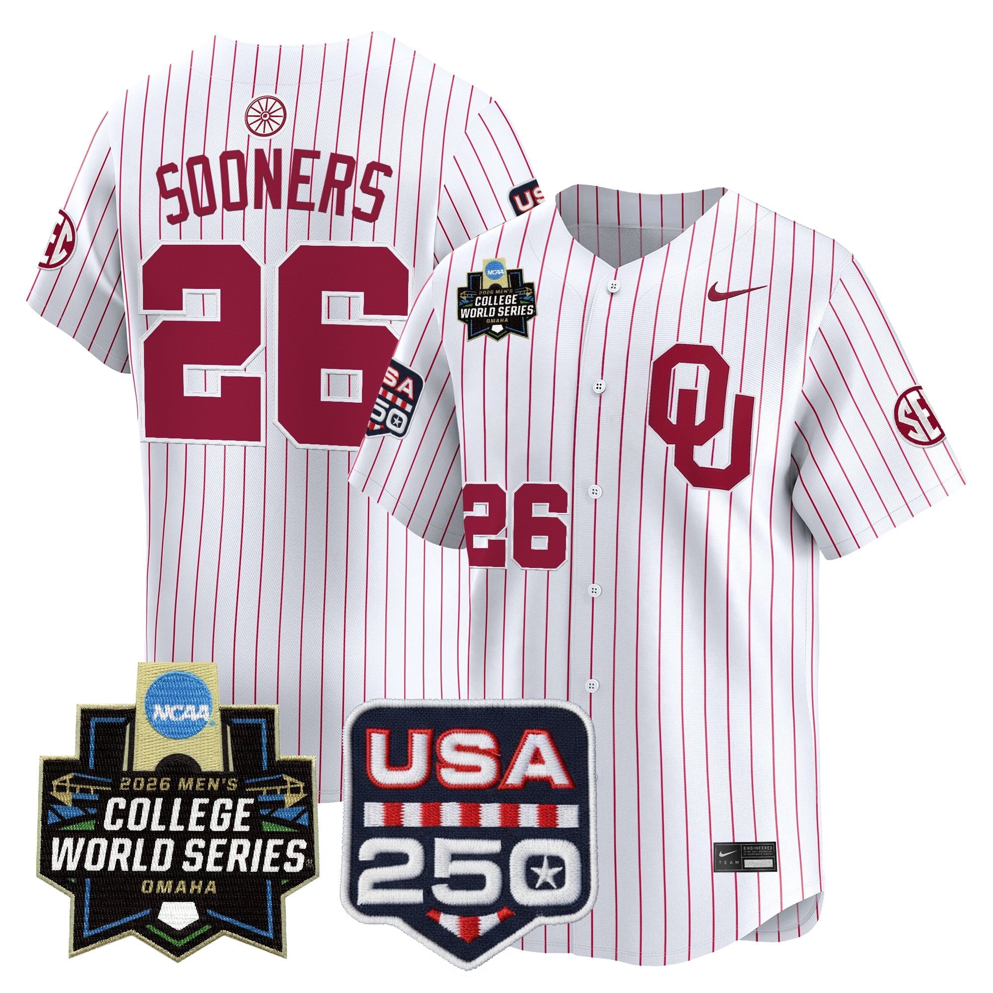 Men's Oklahoma Sooners 2026 World Series Vapor Premier Limited Jersey - 250 America Patch - All Stitched