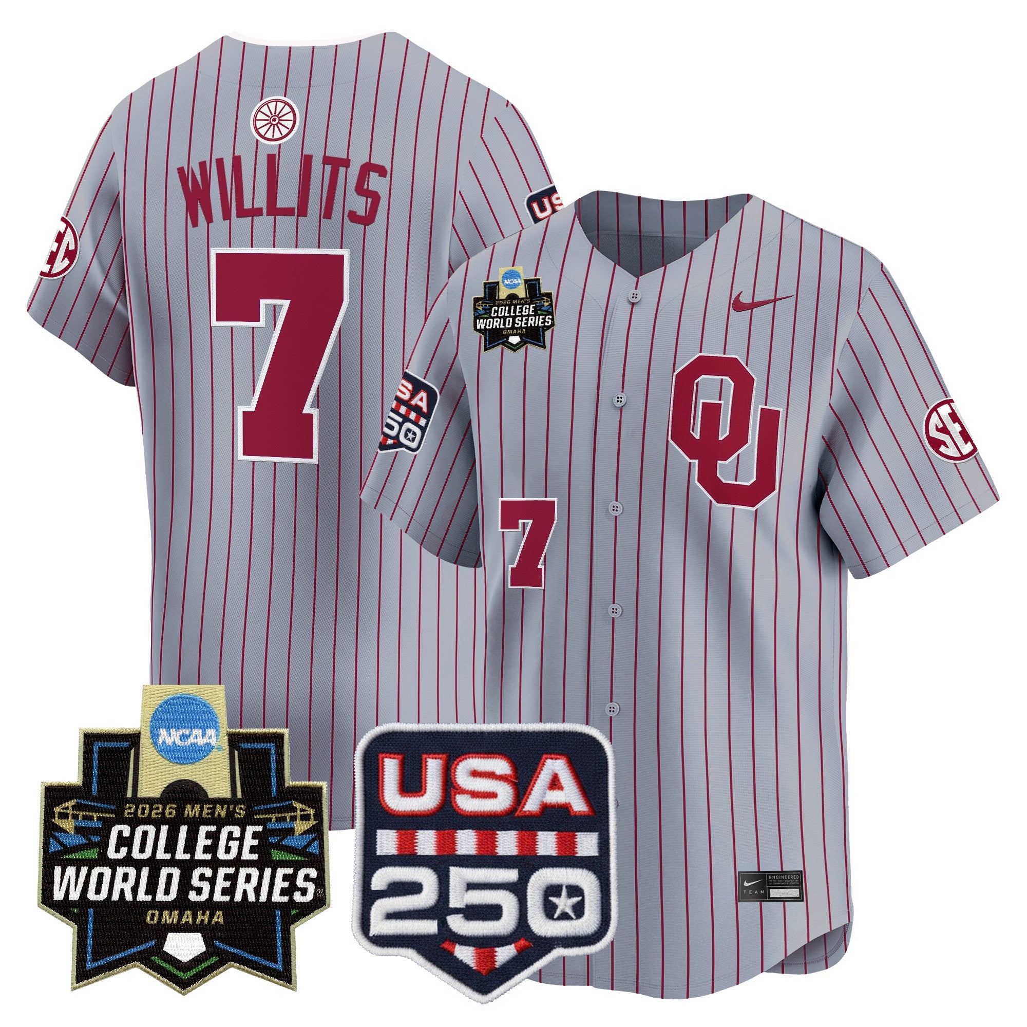 Men's Oklahoma Sooners 2026 World Series Vapor Premier Limited Jersey - 250 America Patch - All Stitched