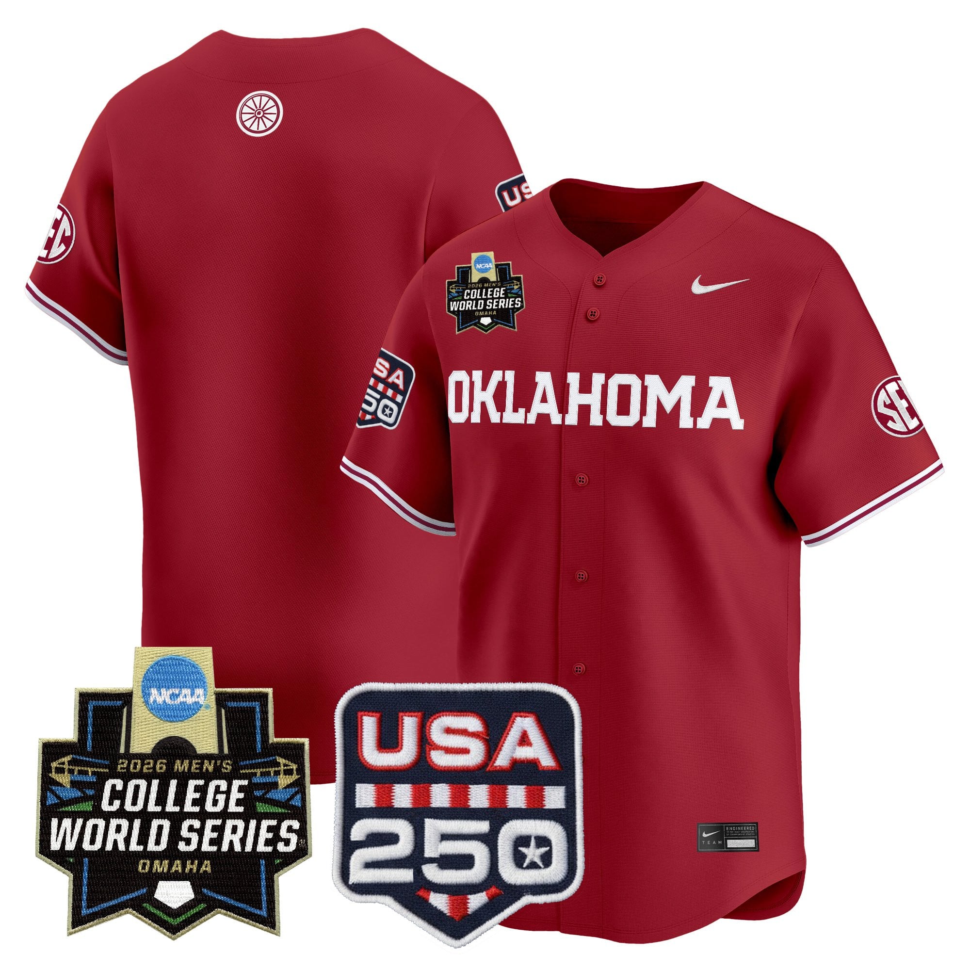Men's Oklahoma Sooners 2026 World Series Vapor Premier Limited Jersey - 250 America Patch - All Stitched