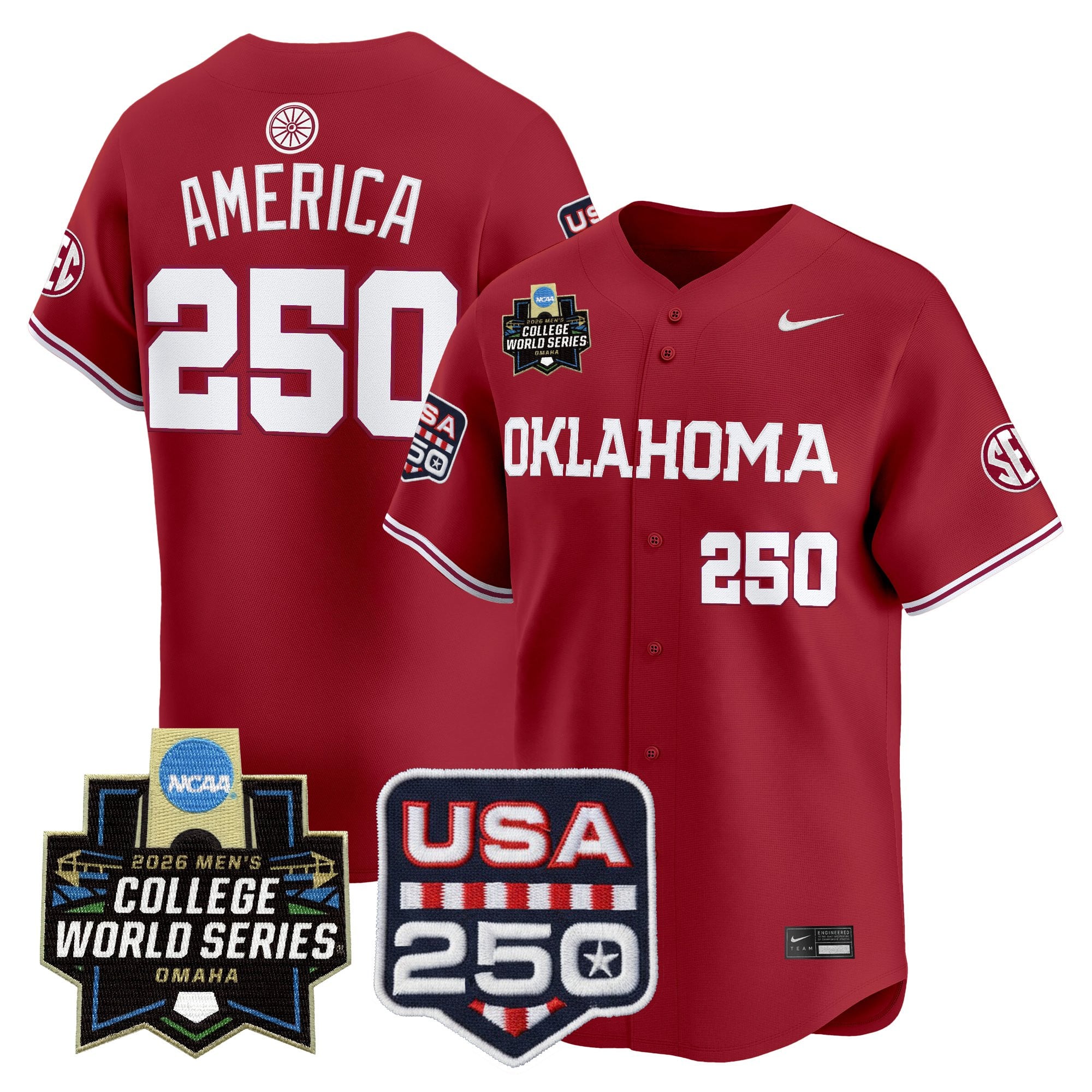 Men's Oklahoma Sooners 2026 World Series Vapor Premier Limited Jersey - 250 America Patch - All Stitched