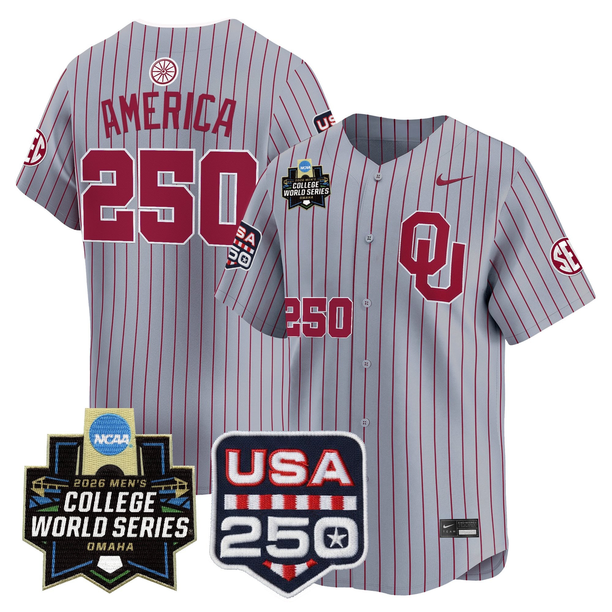 Men's Oklahoma Sooners 2026 World Series Vapor Premier Limited Jersey - 250 America Patch - All Stitched