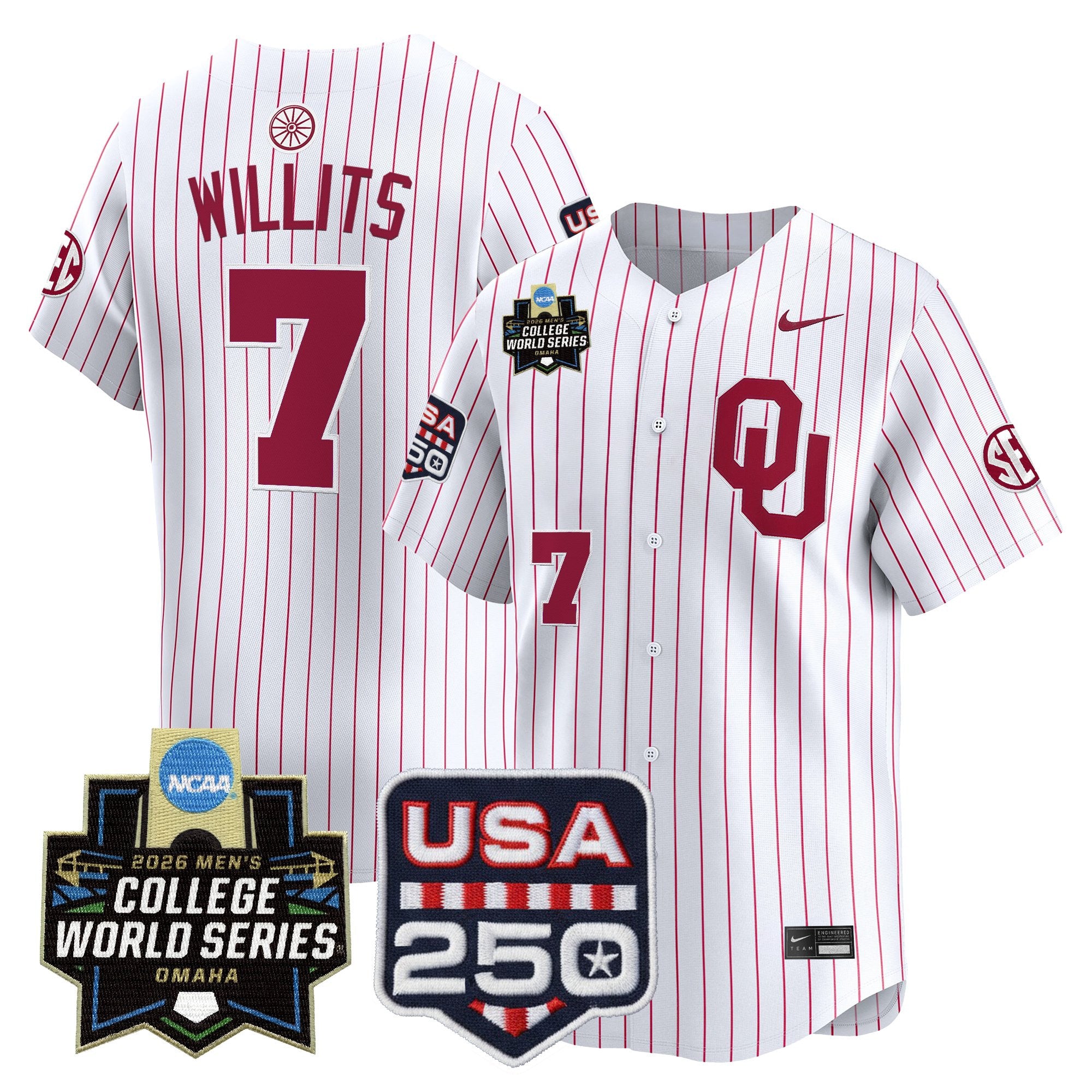 Men's Oklahoma Sooners 2026 World Series Vapor Premier Limited Jersey - 250 America Patch - All Stitched