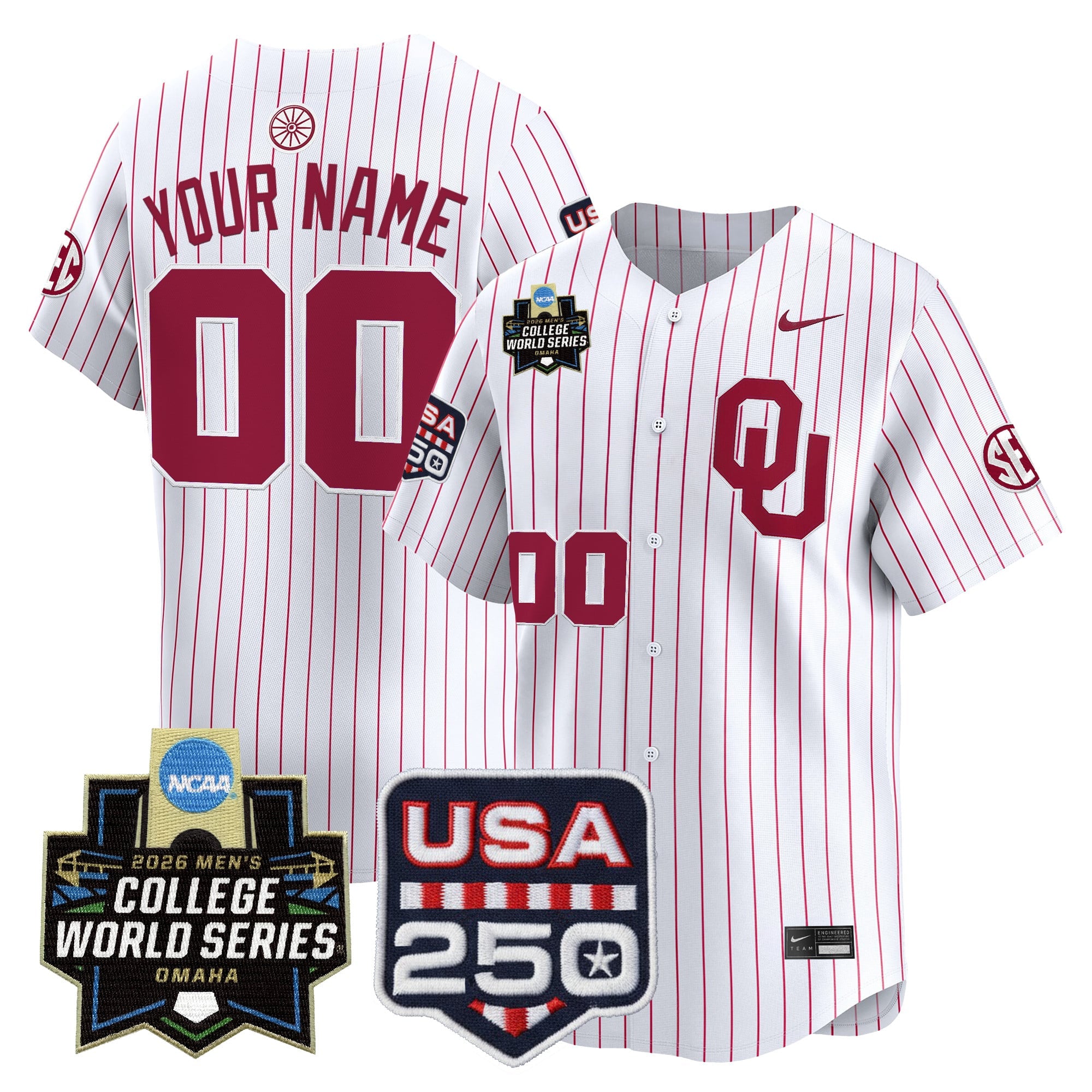 Oklahoma Sooners 2026 World Series Vapor Premier Limited Custom Jersey - 250 America Patch - All Stitched