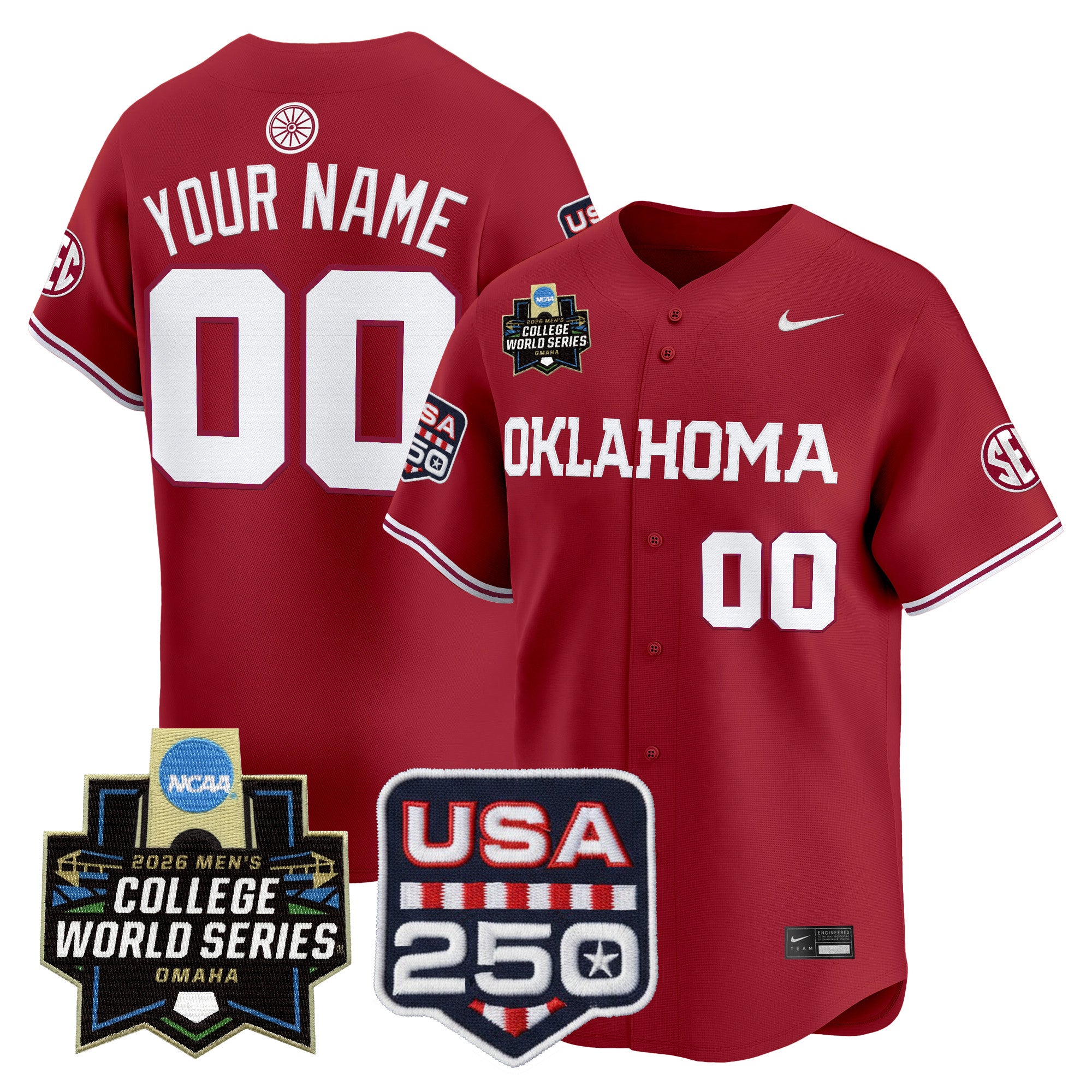 Oklahoma Sooners 2026 World Series Vapor Premier Limited Custom Jersey - 250 America Patch - All Stitched