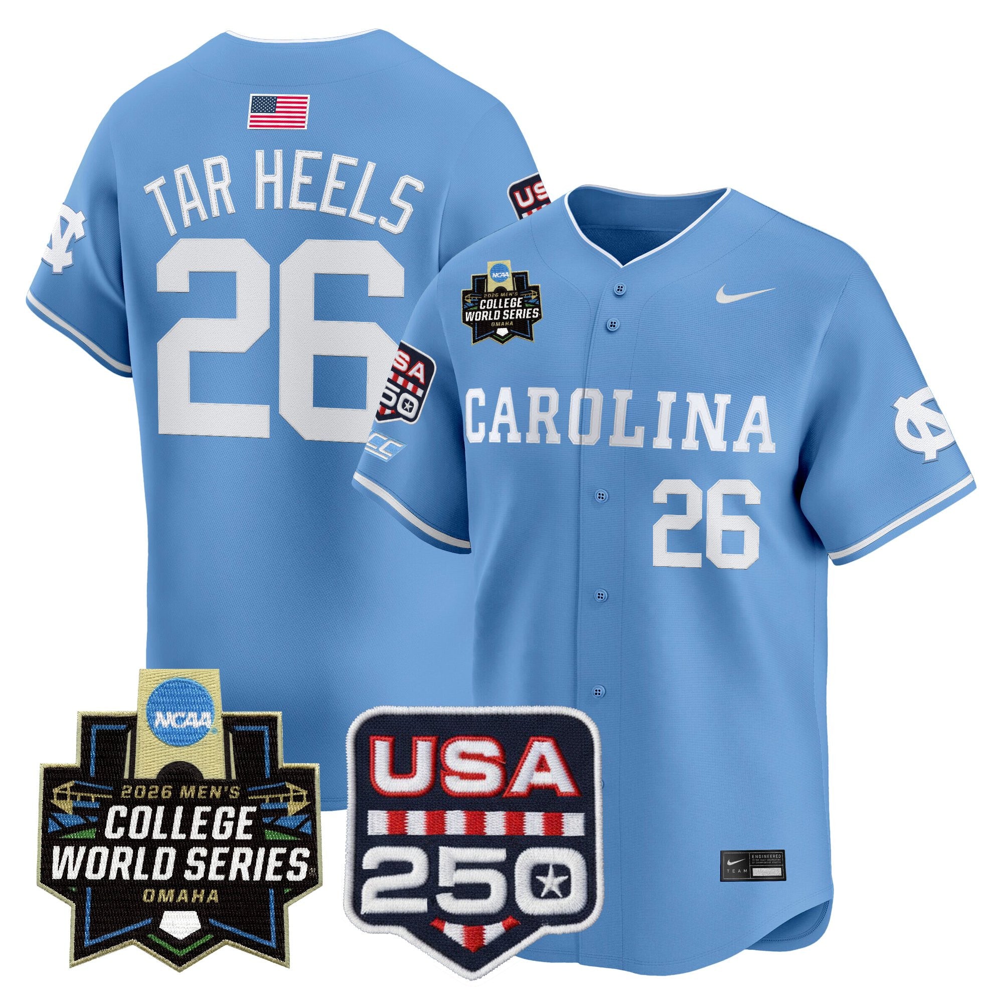 Men's North Carolina Tar Heels 2026 World Series Vapor Premier Limited Jersey - 250 America Patch - All Stitched