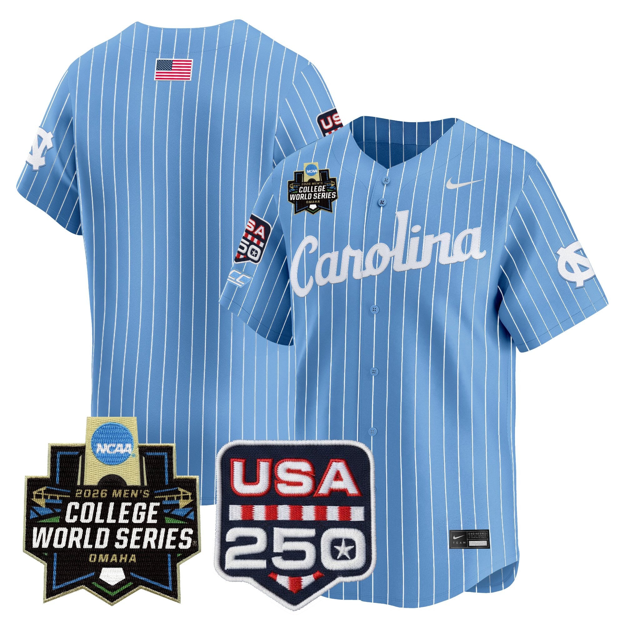 Men's North Carolina Tar Heels 2026 World Series Vapor Premier Limited Jersey - 250 America Patch - All Stitched