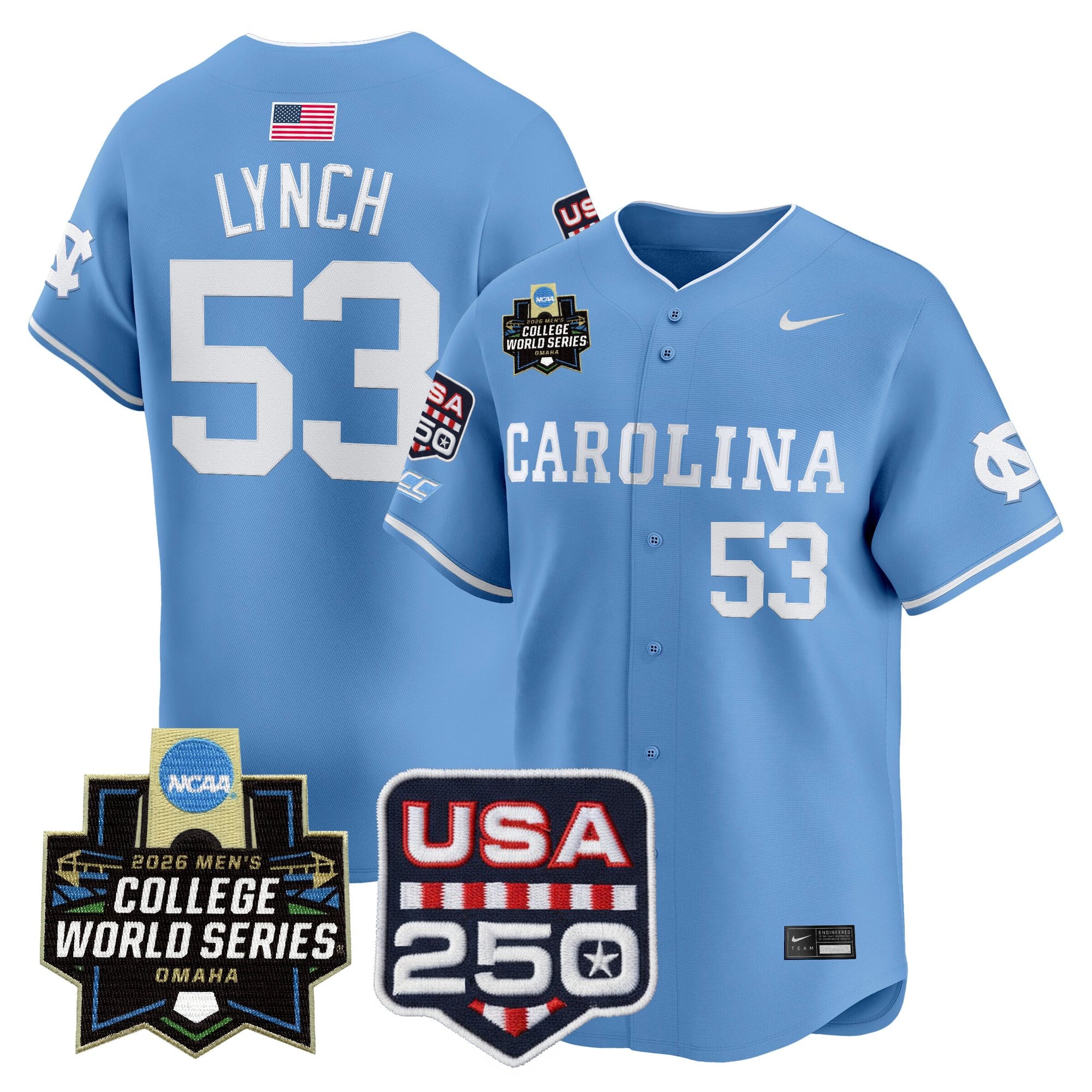 Men's North Carolina Tar Heels 2026 World Series Vapor Premier Limited Jersey - 250 America Patch - All Stitched