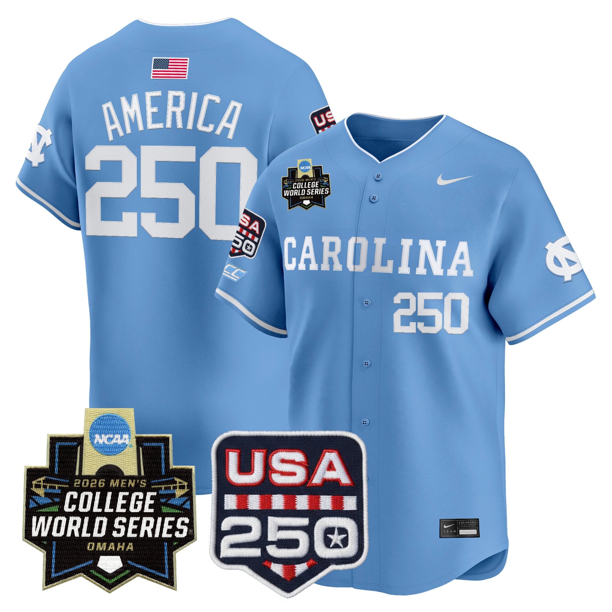 Men's North Carolina Tar Heels 2026 World Series Vapor Premier Limited Jersey - 250 America Patch - All Stitched