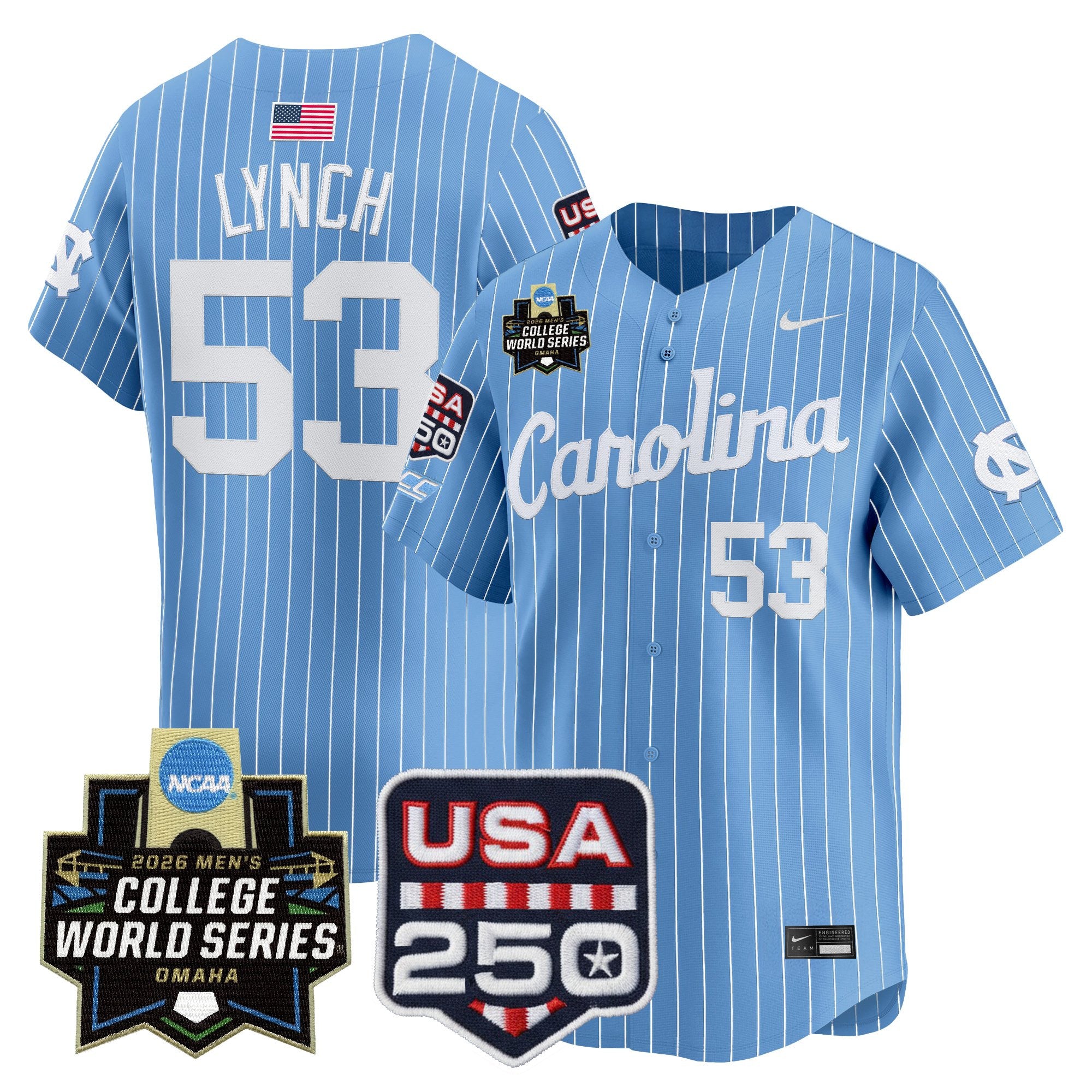 Men's North Carolina Tar Heels 2026 World Series Vapor Premier Limited Jersey - 250 America Patch - All Stitched