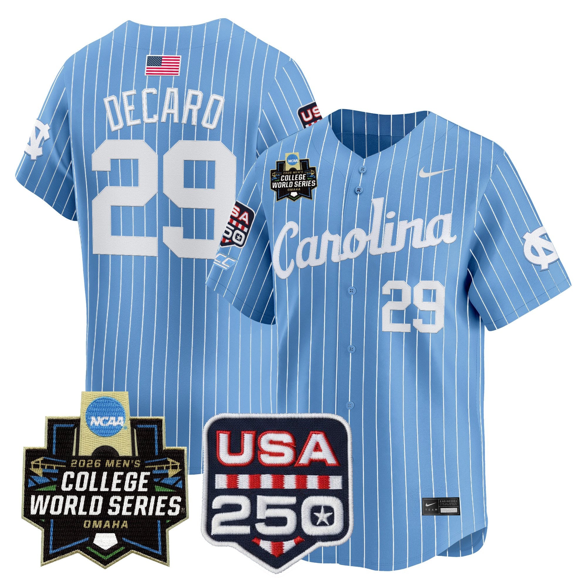 Men's North Carolina Tar Heels 2026 World Series Vapor Premier Limited Jersey - 250 America Patch - All Stitched