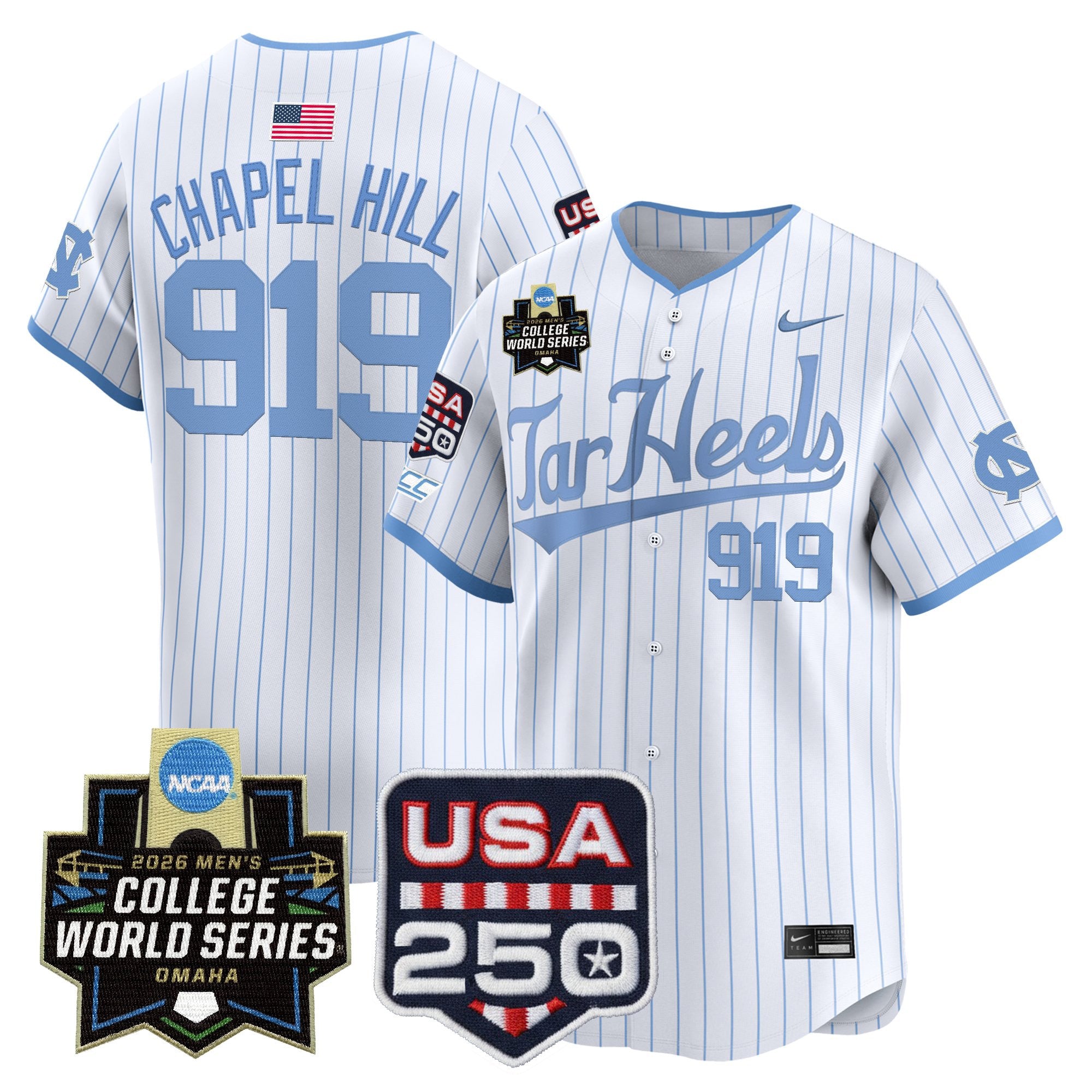 Men's North Carolina Tar Heels 2026 World Series Vapor Premier Limited Jersey - 250 America Patch - All Stitched