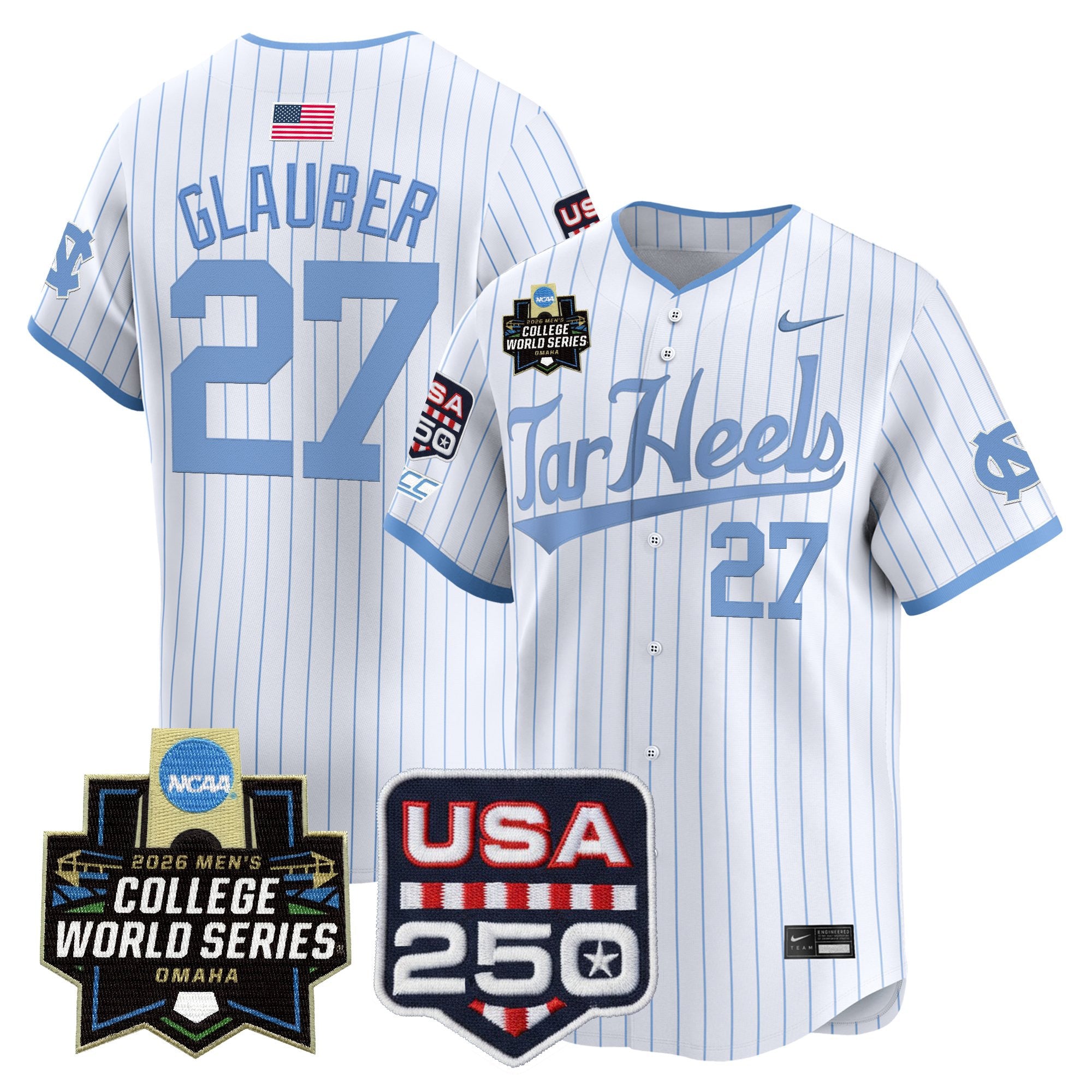 Men's North Carolina Tar Heels 2026 World Series Vapor Premier Limited Jersey - 250 America Patch - All Stitched