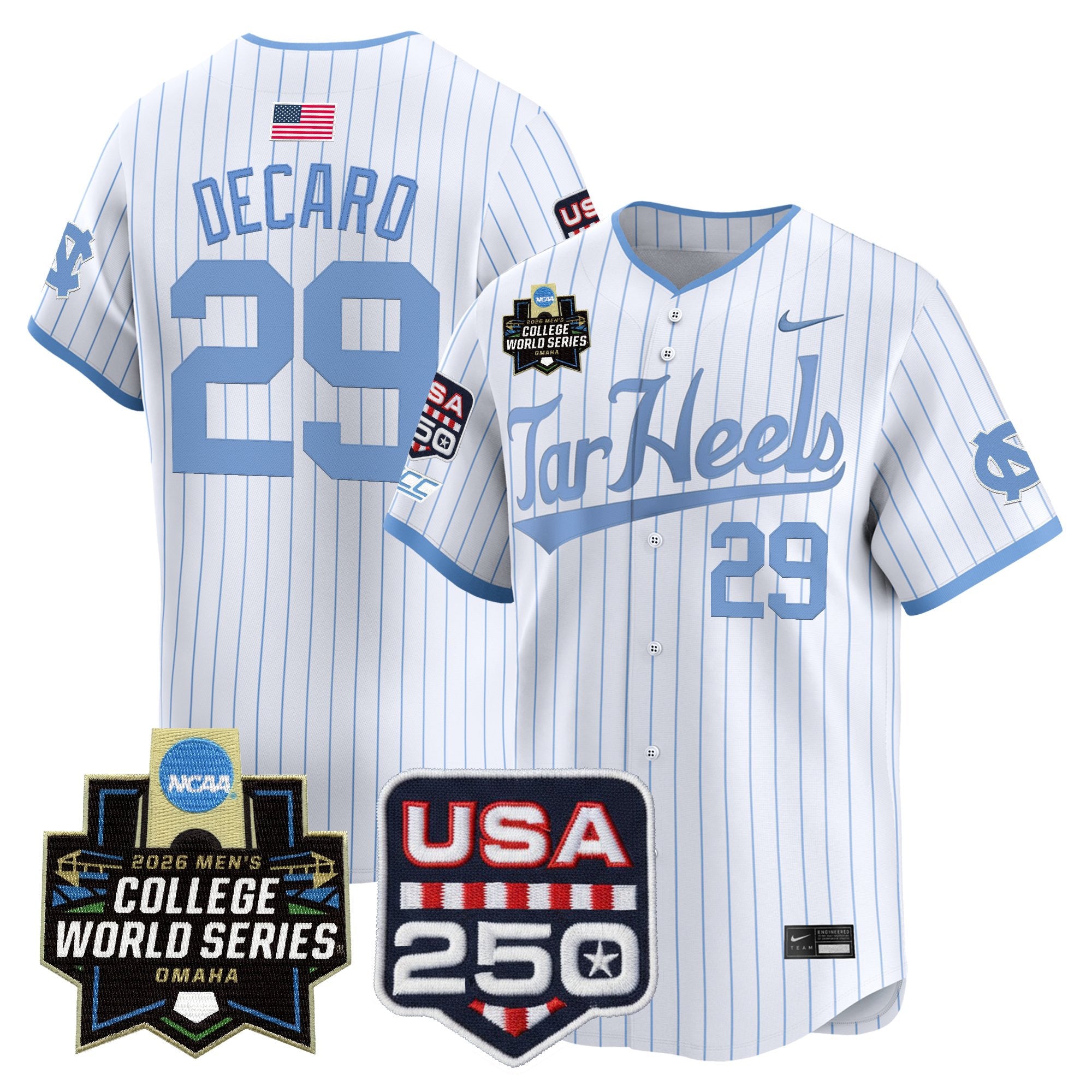 Men's North Carolina Tar Heels 2026 World Series Vapor Premier Limited Jersey - 250 America Patch - All Stitched