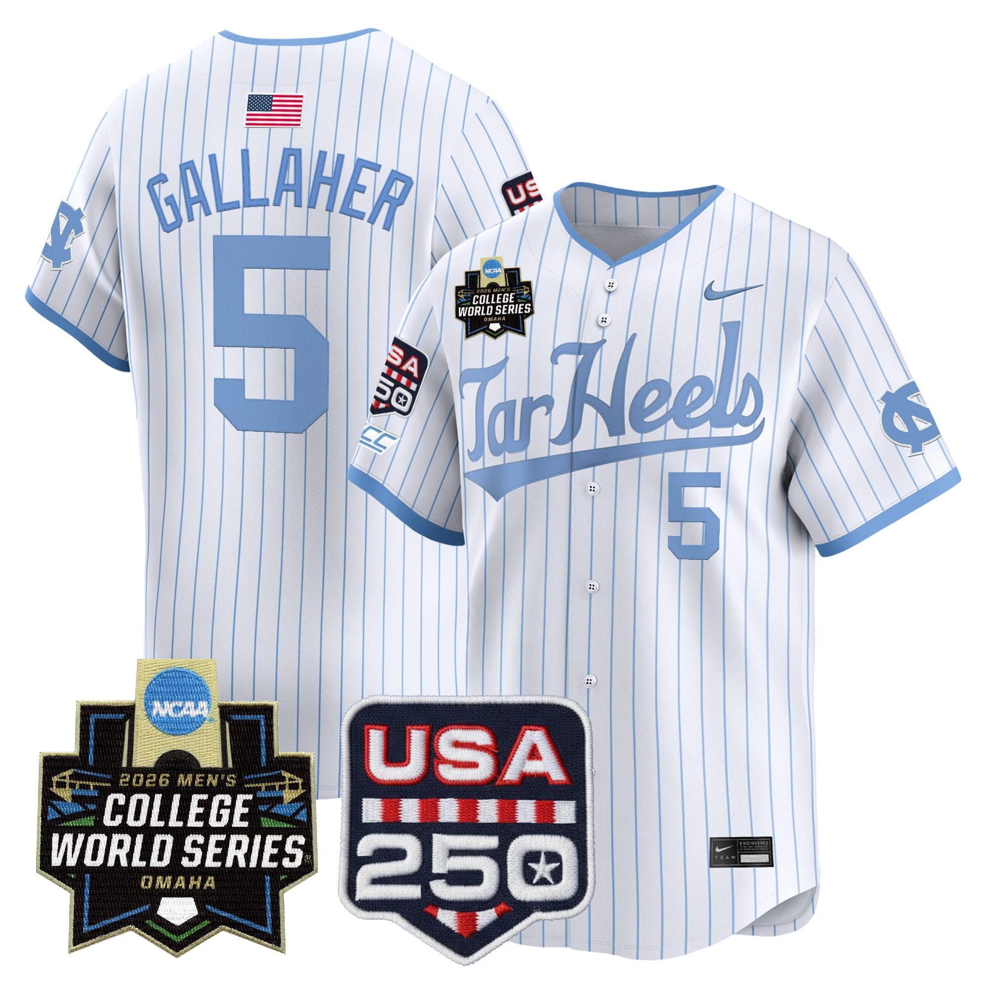 Men's North Carolina Tar Heels 2026 World Series Vapor Premier Limited Jersey - 250 America Patch - All Stitched