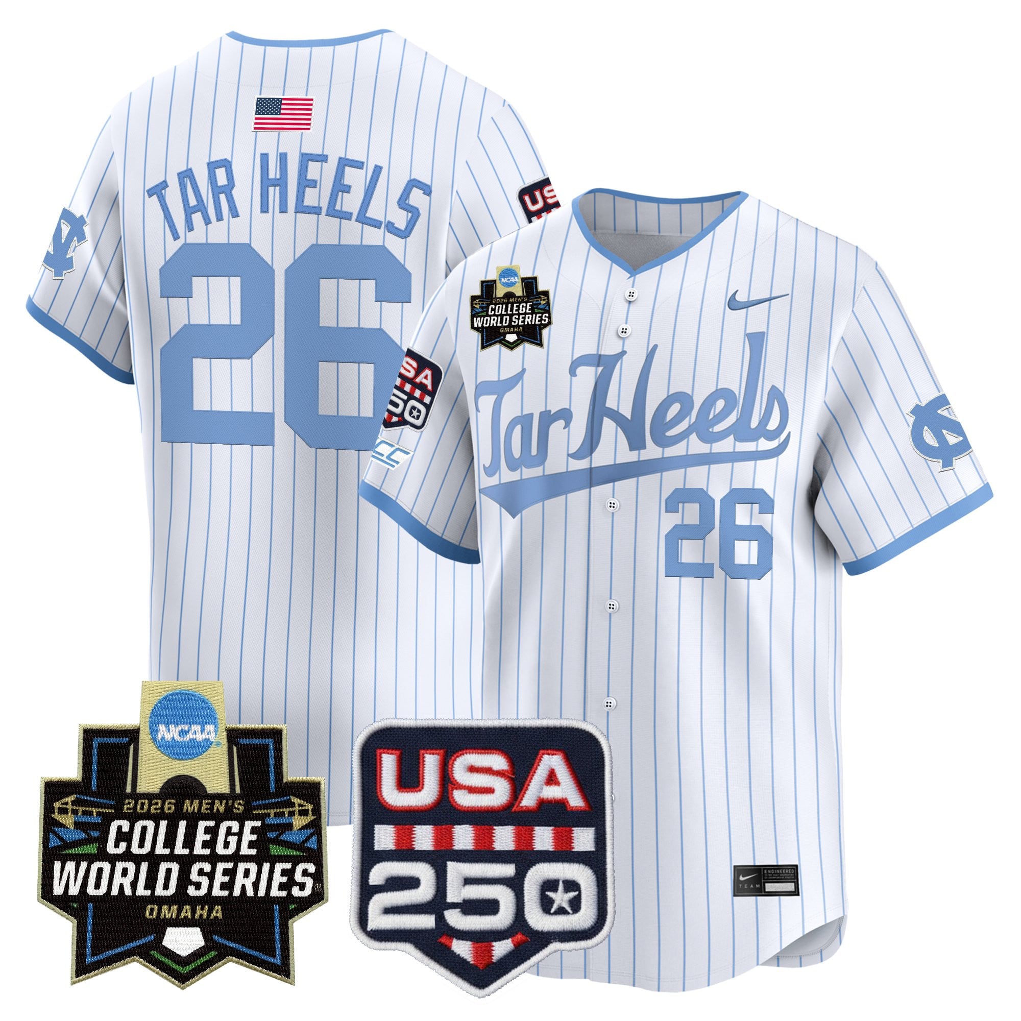 Men's North Carolina Tar Heels 2026 World Series Vapor Premier Limited Jersey - 250 America Patch - All Stitched