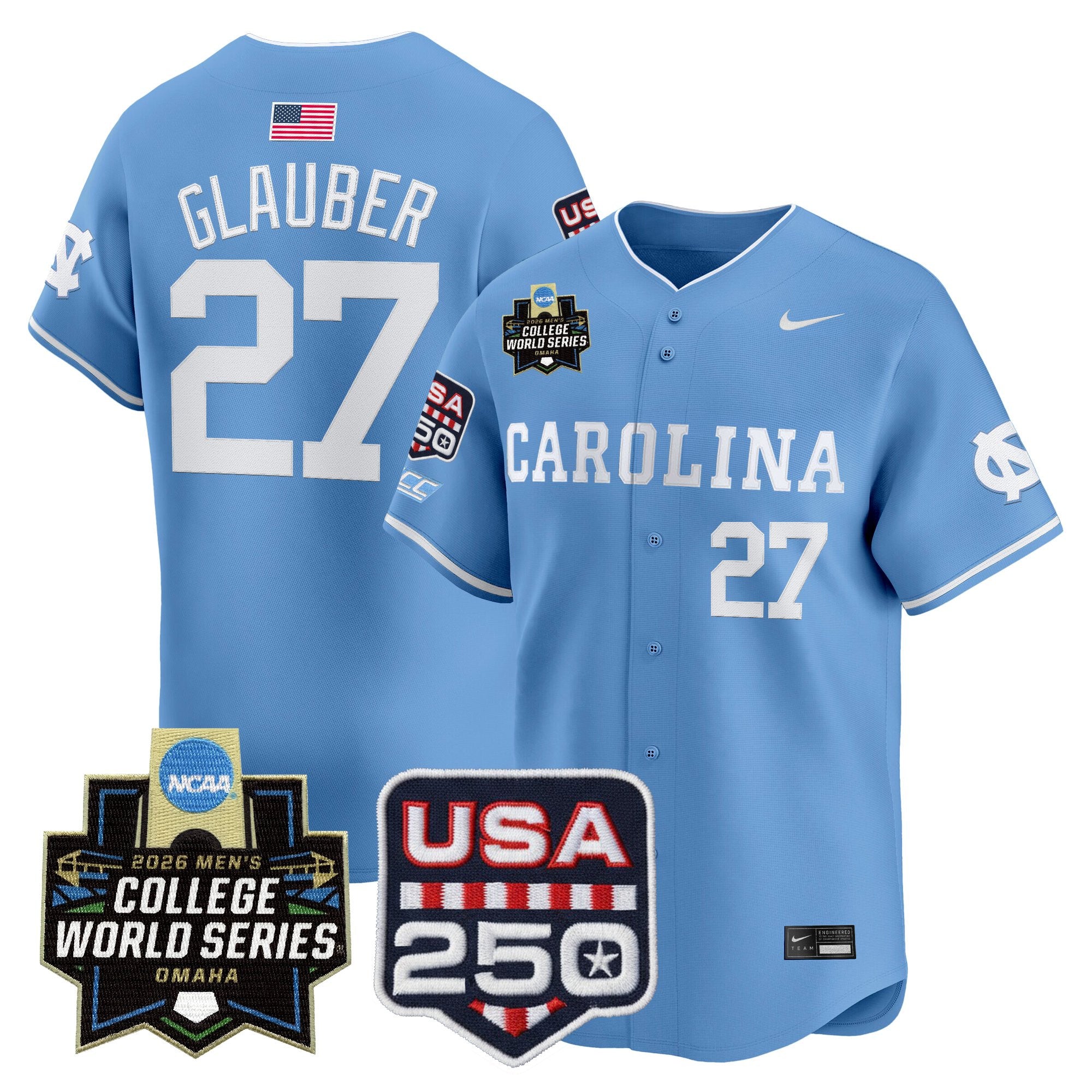 Men's North Carolina Tar Heels 2026 World Series Vapor Premier Limited Jersey - 250 America Patch - All Stitched