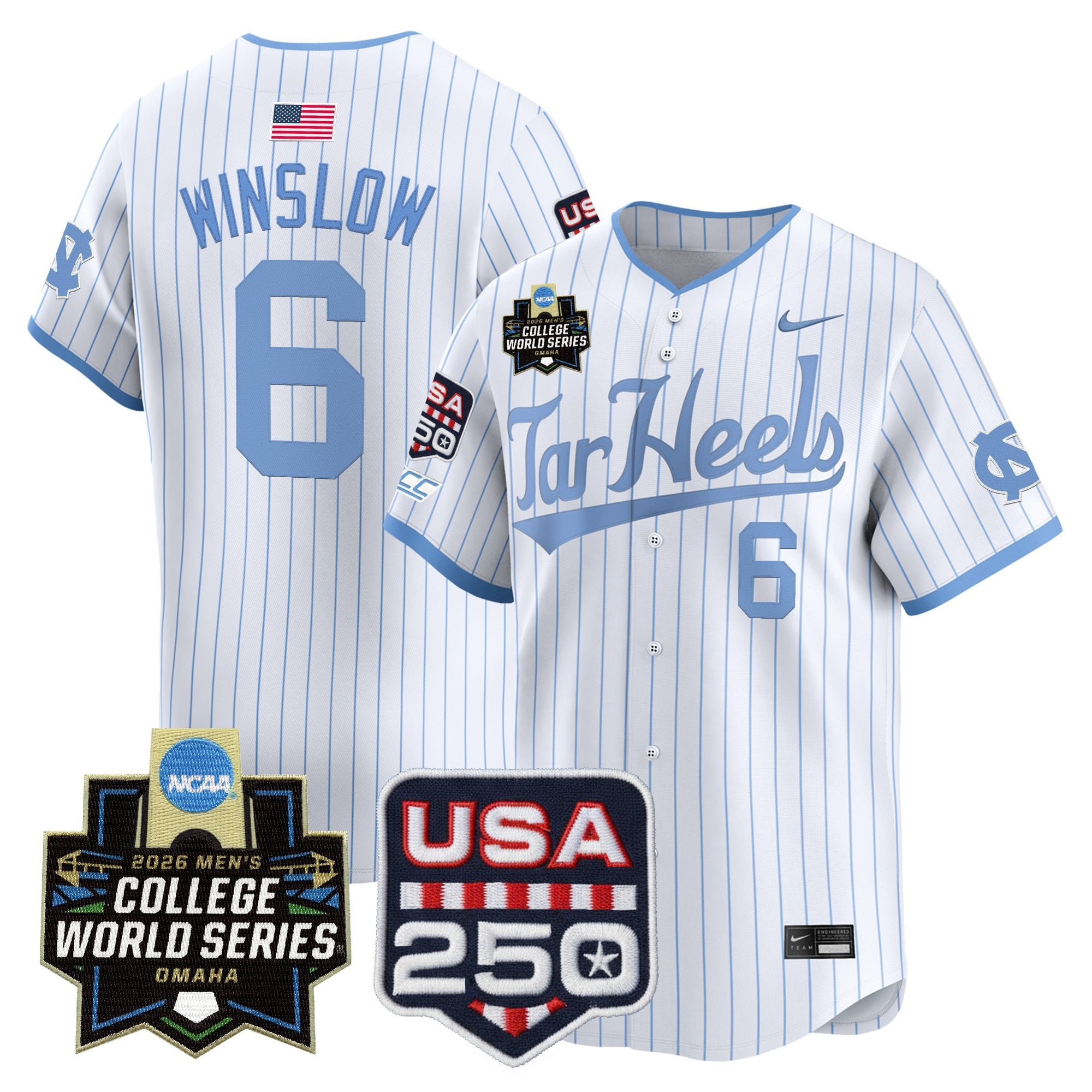 Men's North Carolina Tar Heels 2026 World Series Vapor Premier Limited Jersey - 250 America Patch - All Stitched