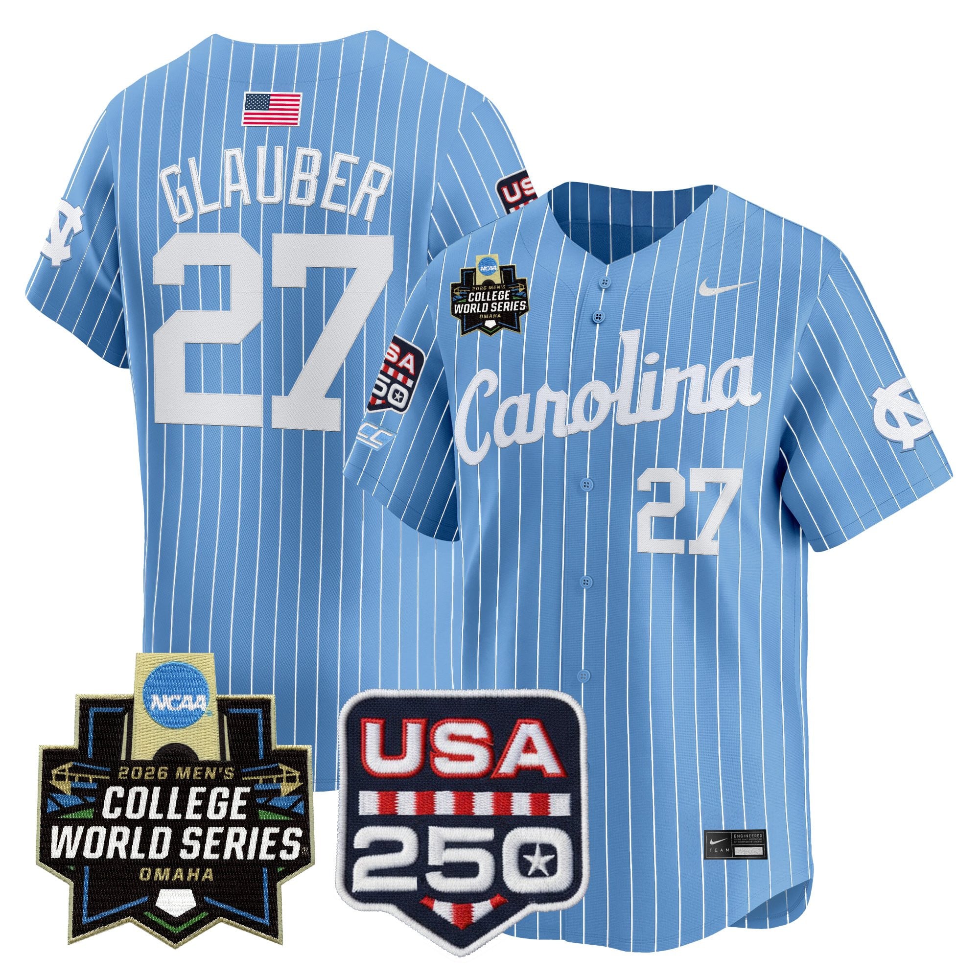 Men's North Carolina Tar Heels 2026 World Series Vapor Premier Limited Jersey - 250 America Patch - All Stitched