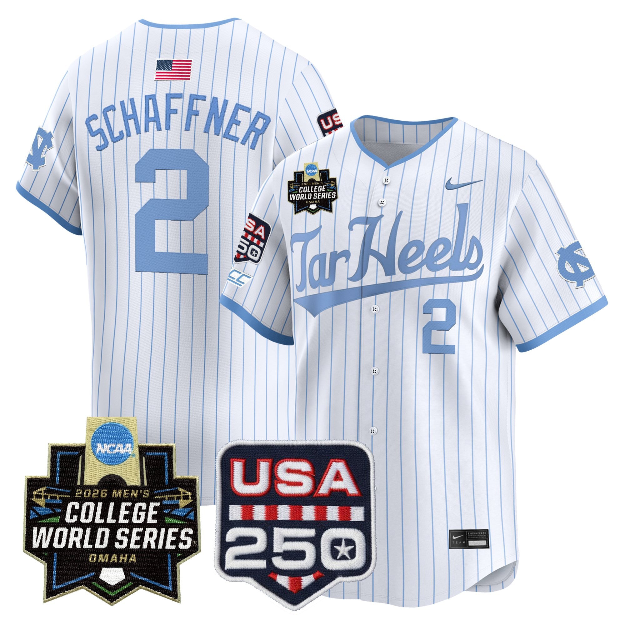 Men's North Carolina Tar Heels 2026 World Series Vapor Premier Limited Jersey - 250 America Patch - All Stitched