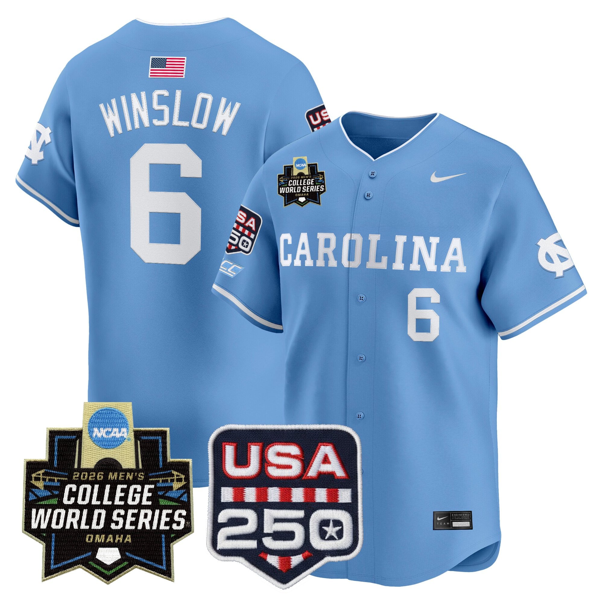 Men's North Carolina Tar Heels 2026 World Series Vapor Premier Limited Jersey - 250 America Patch - All Stitched