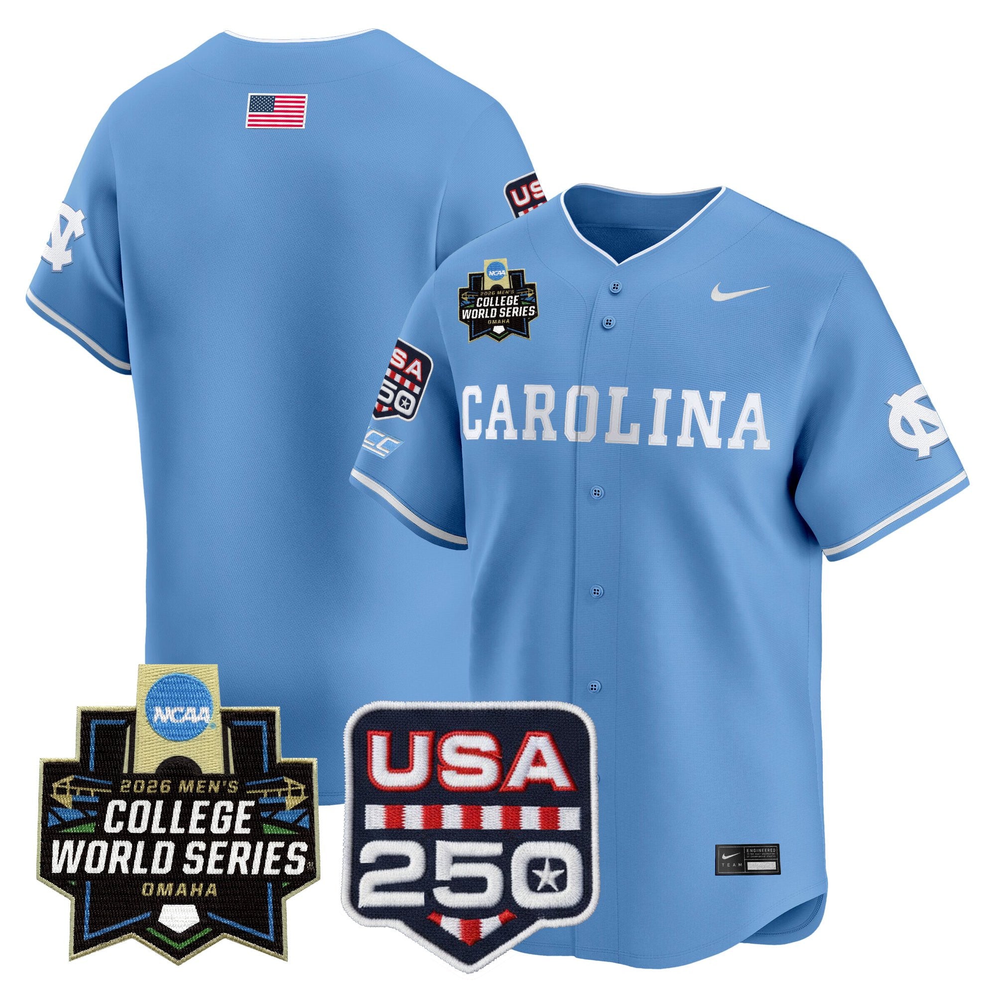 Men's North Carolina Tar Heels 2026 World Series Vapor Premier Limited Jersey - 250 America Patch - All Stitched