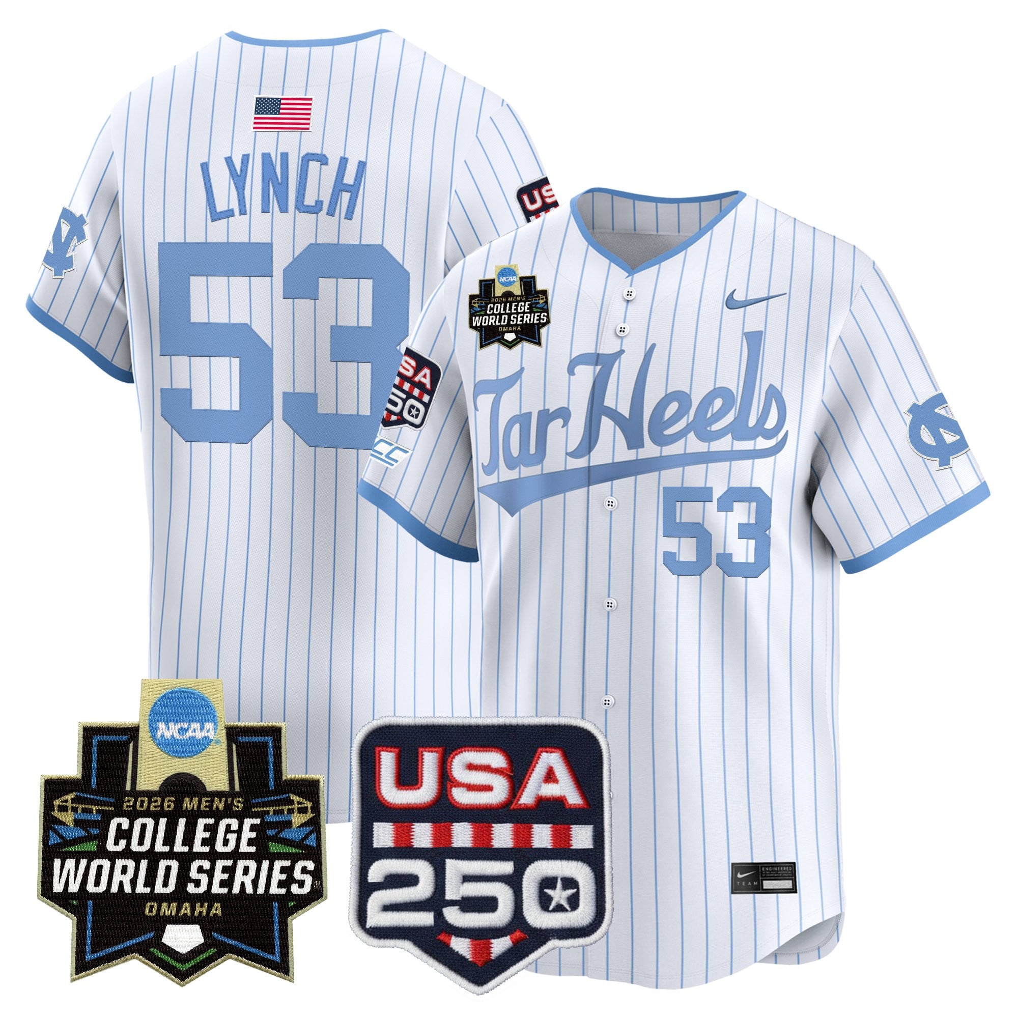Men's North Carolina Tar Heels 2026 World Series Vapor Premier Limited Jersey - 250 America Patch - All Stitched