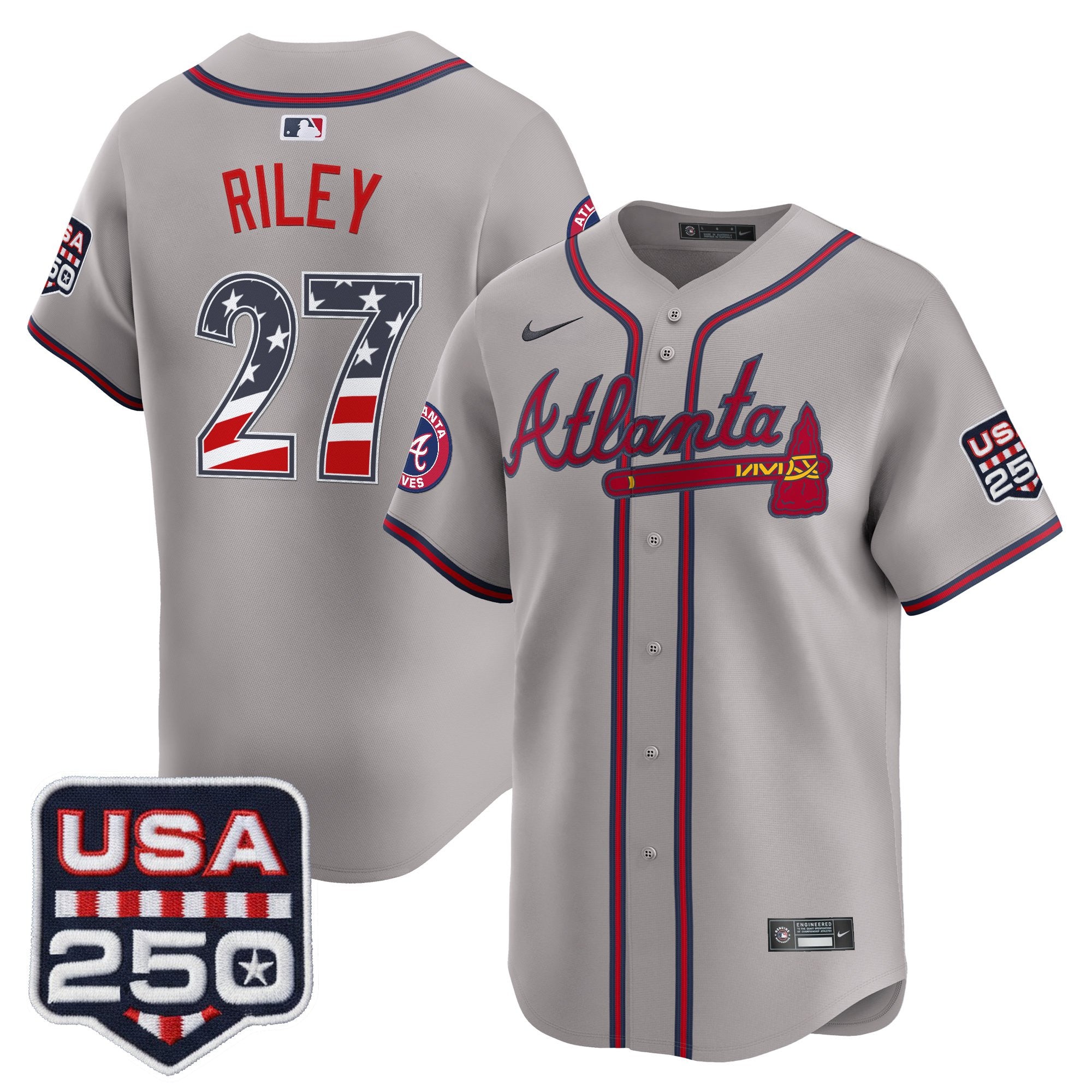 Men's Atlanta Braves USA 250 Fourth of July Vapor Premier Limited Jersey - All Stitched