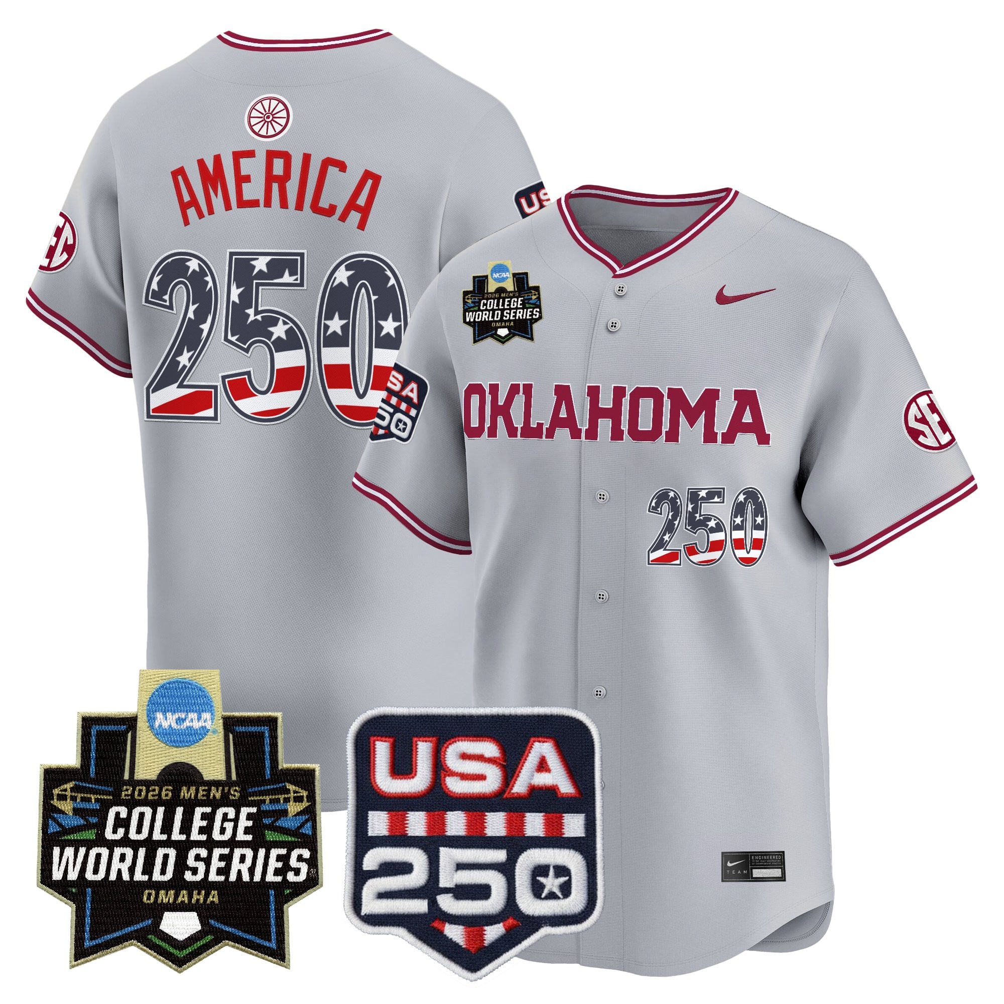 Men's Oklahoma Sooners USA 250 Fourth of July Vapor Premier Limited Jersey - 2026 World Series Patch - All Stitched