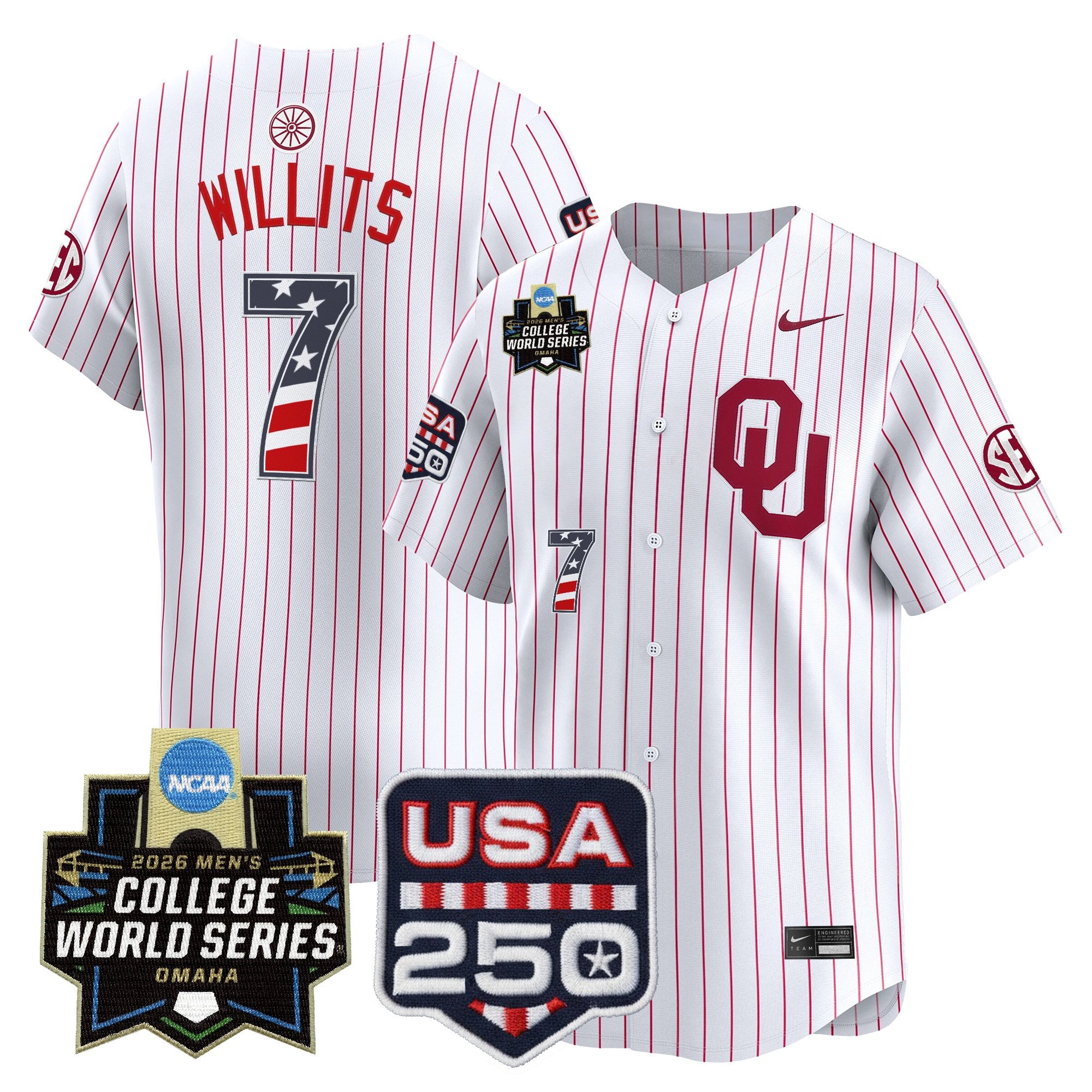 Men's Oklahoma Sooners USA 250 Fourth of July Vapor Premier Limited Jersey - 2026 World Series Patch - All Stitched