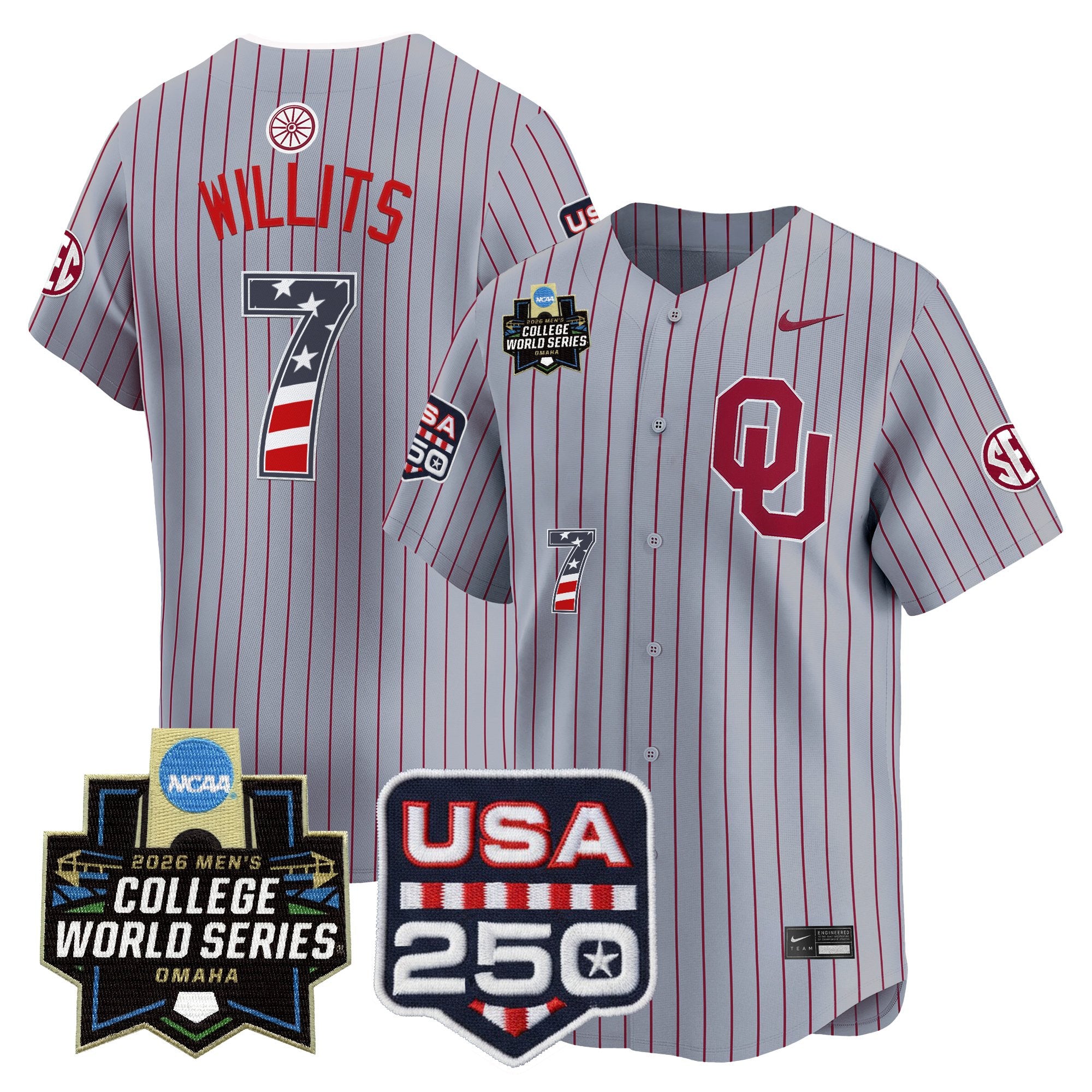 Men's Oklahoma Sooners USA 250 Fourth of July Vapor Premier Limited Jersey - 2026 World Series Patch - All Stitched