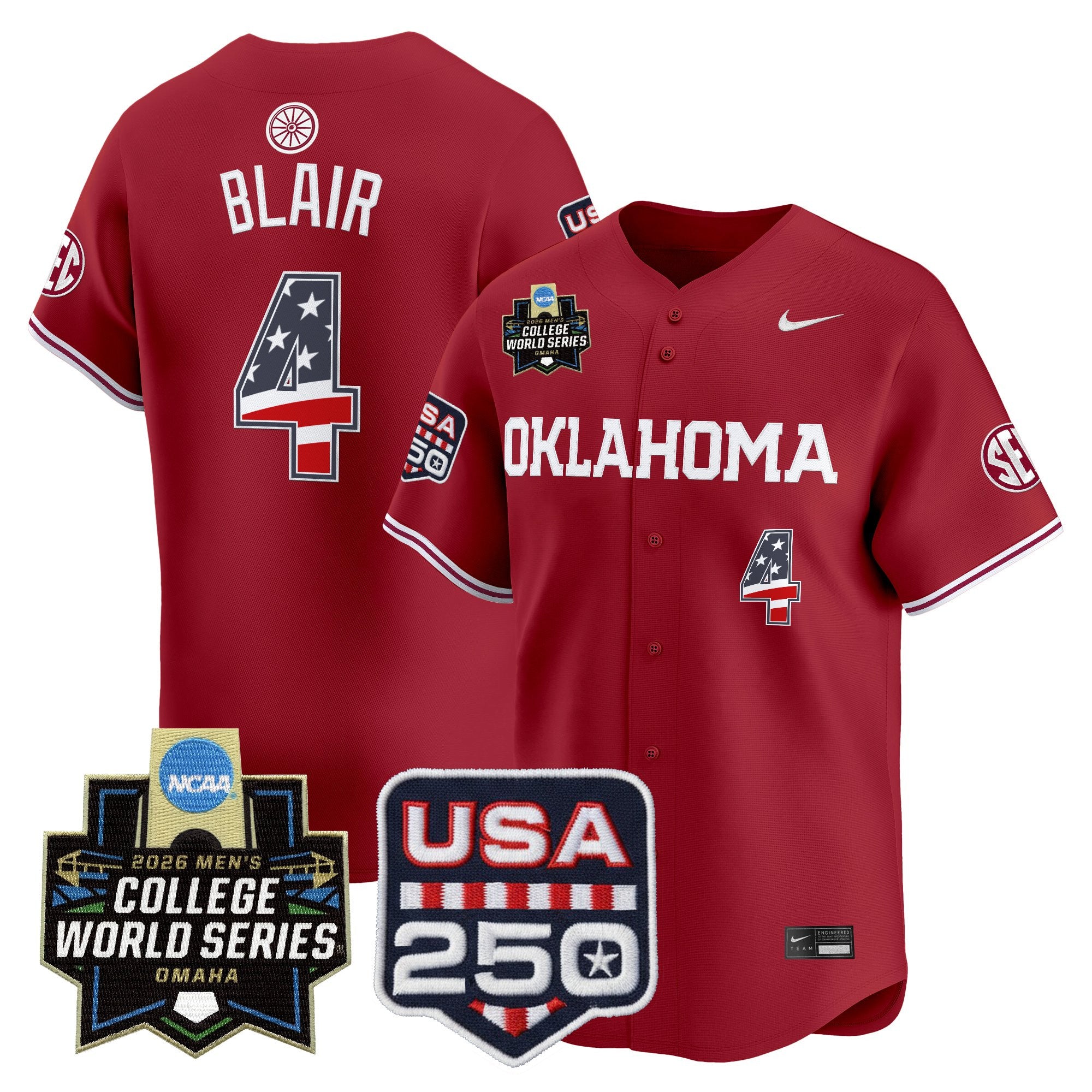 Men's Oklahoma Sooners USA 250 Fourth of July Vapor Premier Limited Jersey - 2026 World Series Patch - All Stitched