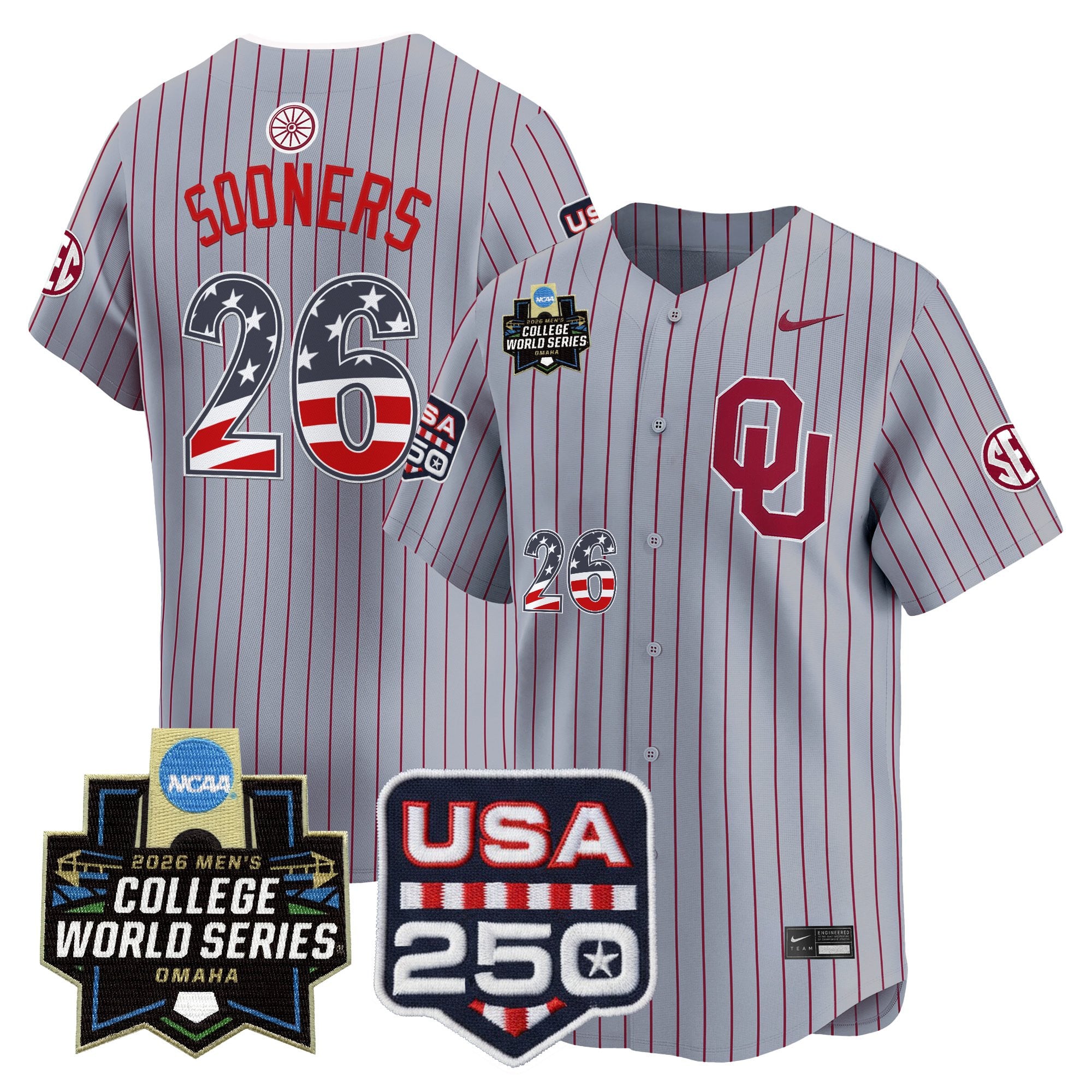 Men's Oklahoma Sooners USA 250 Fourth of July Vapor Premier Limited Jersey - 2026 World Series Patch - All Stitched