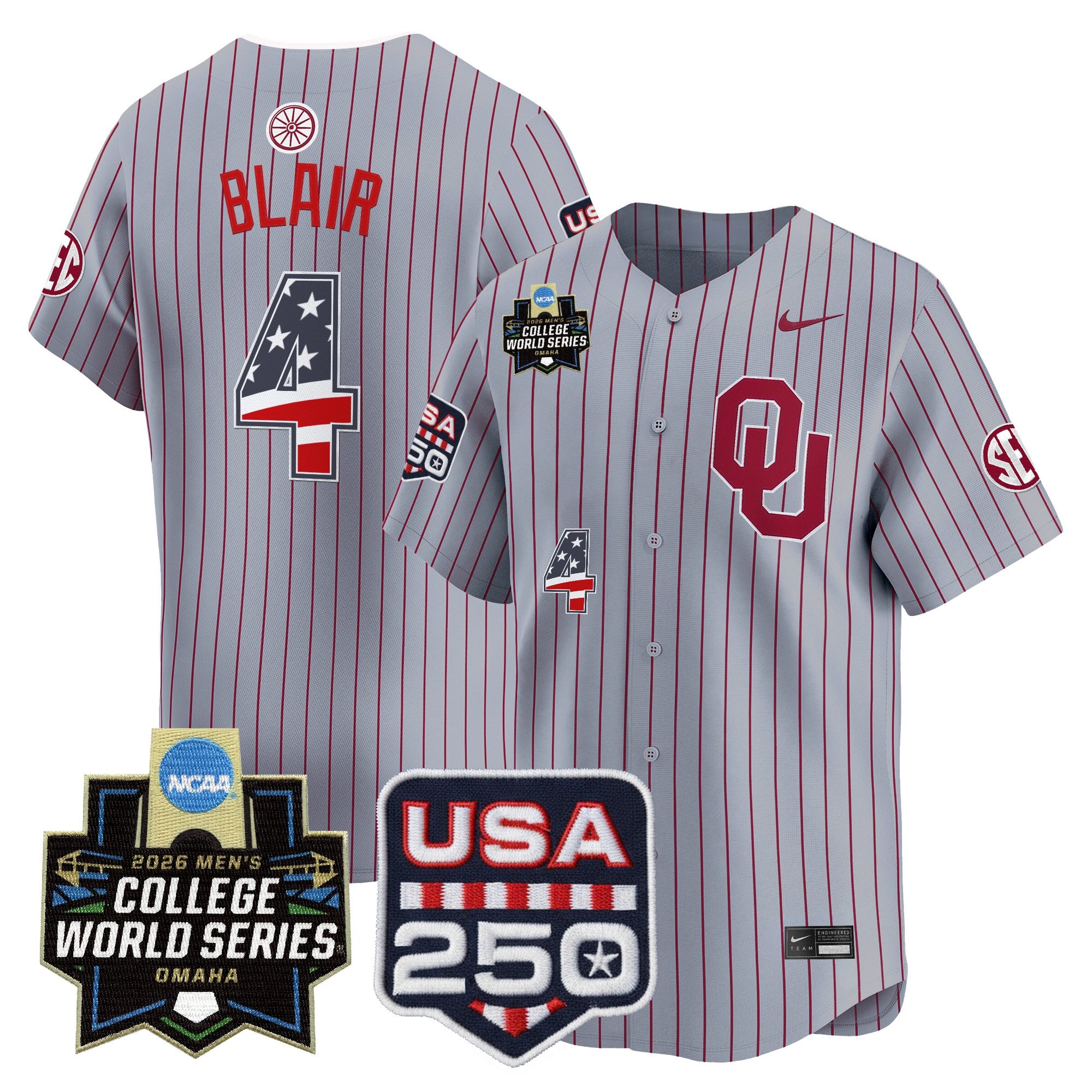 Men's Oklahoma Sooners USA 250 Fourth of July Vapor Premier Limited Jersey - 2026 World Series Patch - All Stitched