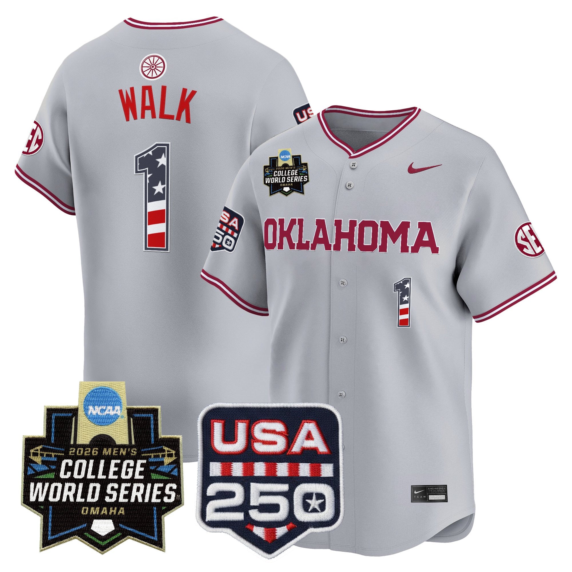 Men's Oklahoma Sooners USA 250 Fourth of July Vapor Premier Limited Jersey - 2026 World Series Patch - All Stitched
