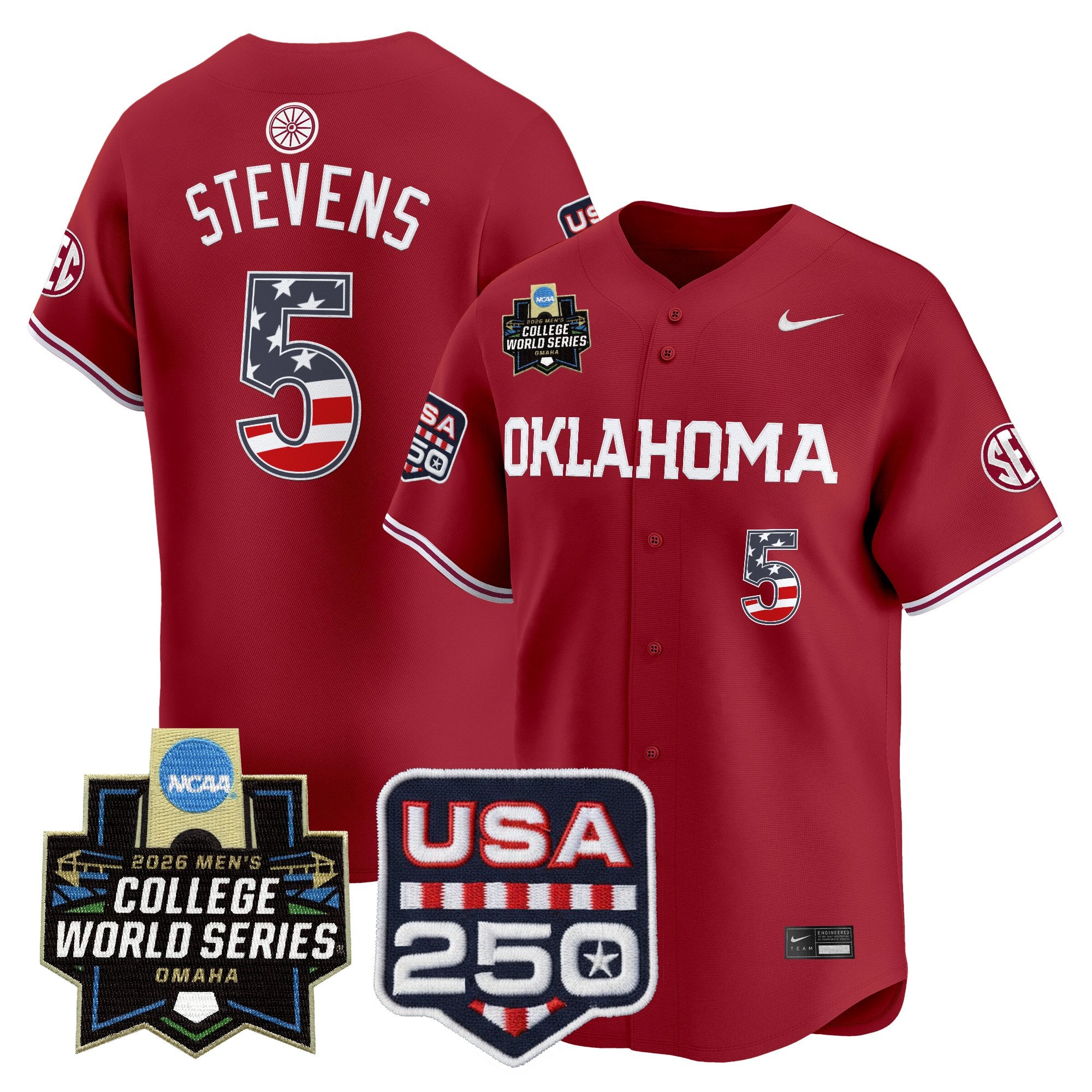 Men's Oklahoma Sooners USA 250 Fourth of July Vapor Premier Limited Jersey - 2026 World Series Patch - All Stitched