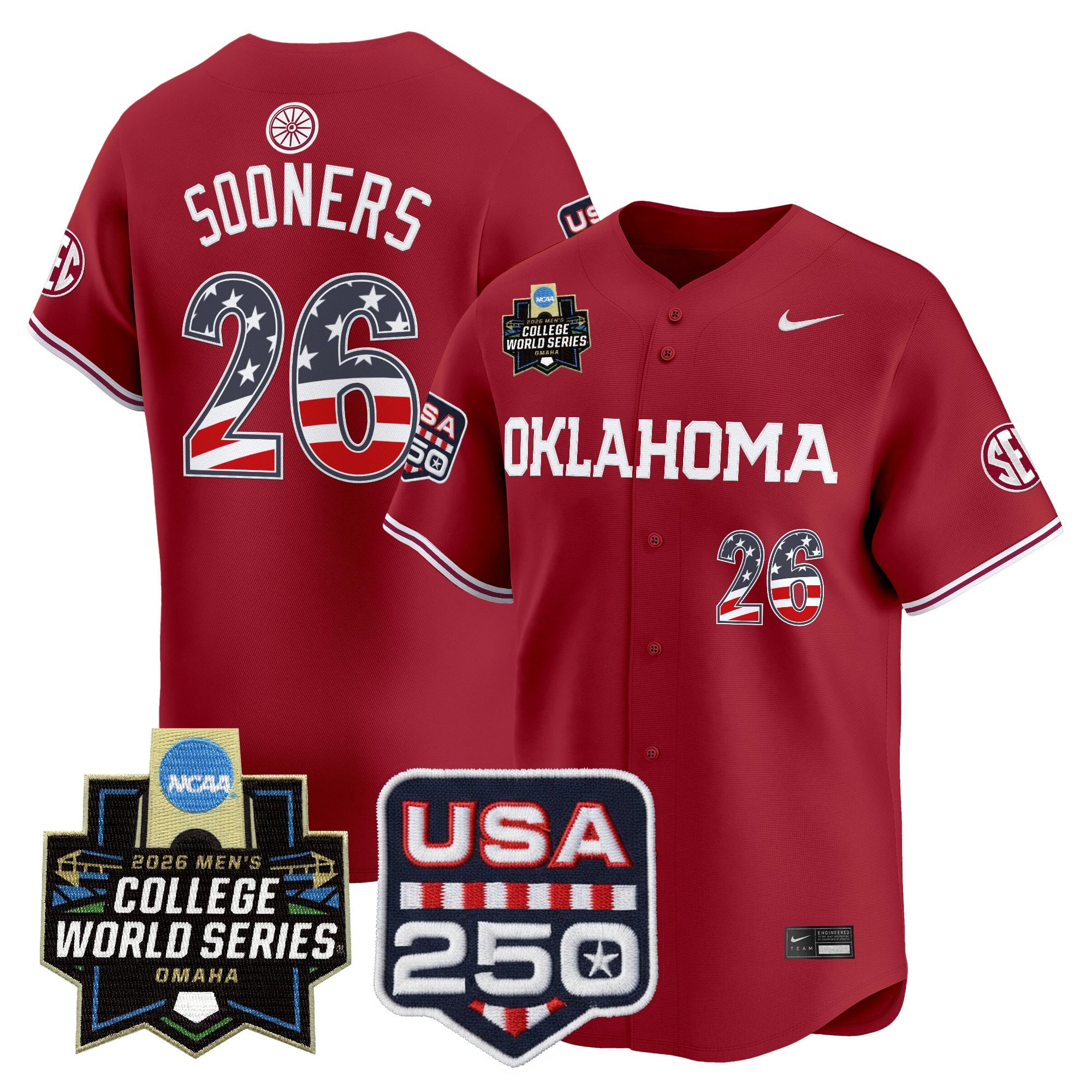 Men's Oklahoma Sooners USA 250 Fourth of July Vapor Premier Limited Jersey - 2026 World Series Patch - All Stitched