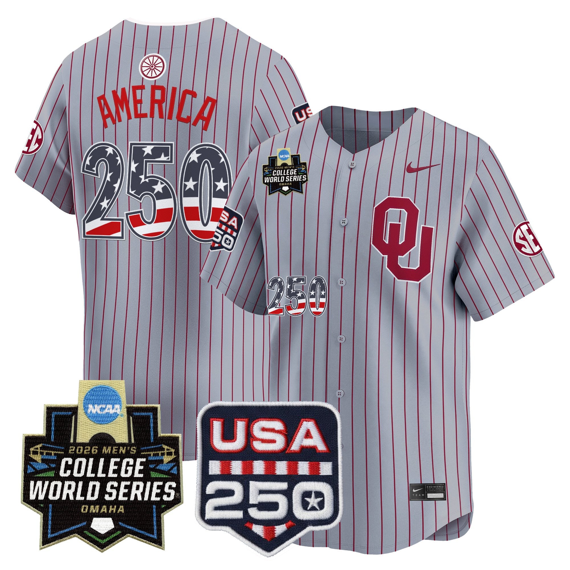 Men's Oklahoma Sooners USA 250 Fourth of July Vapor Premier Limited Jersey - 2026 World Series Patch - All Stitched