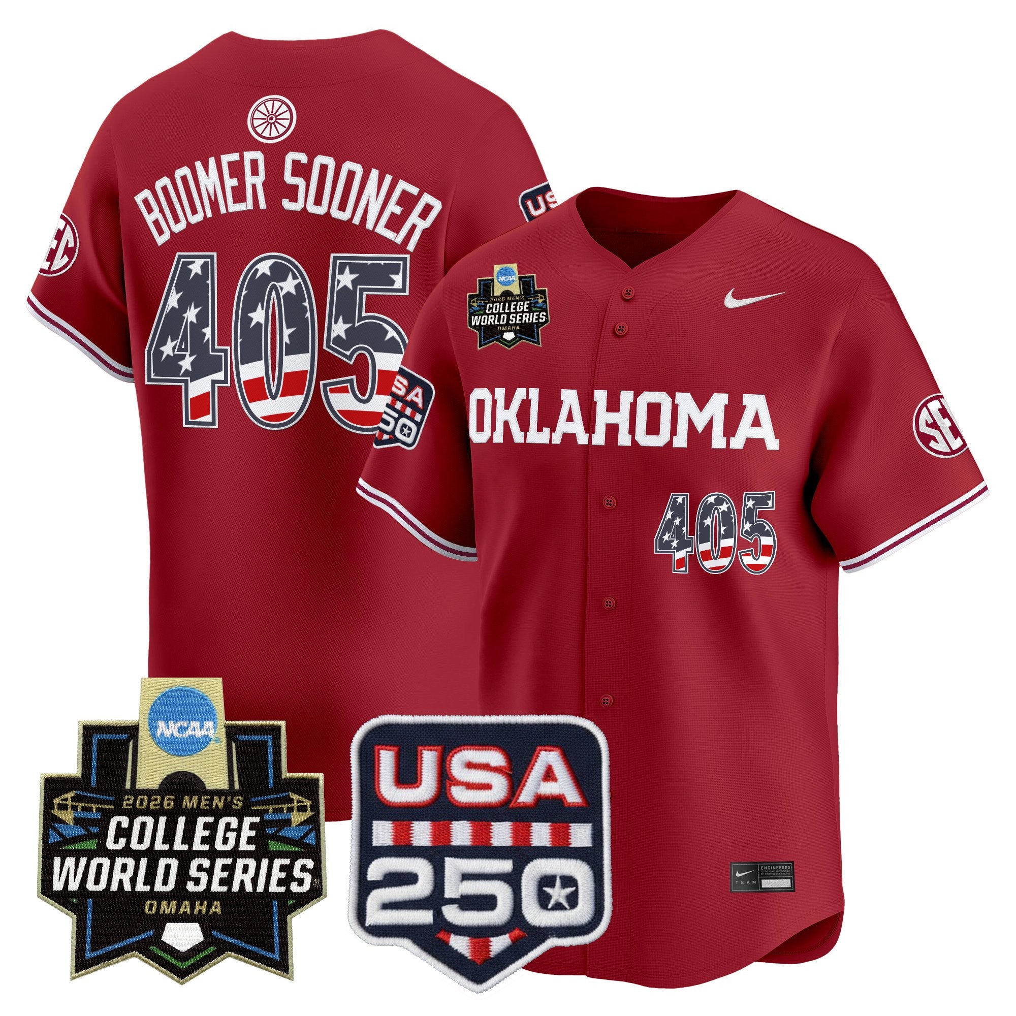 Men's Oklahoma Sooners USA 250 Fourth of July Vapor Premier Limited Jersey - 2026 World Series Patch - All Stitched