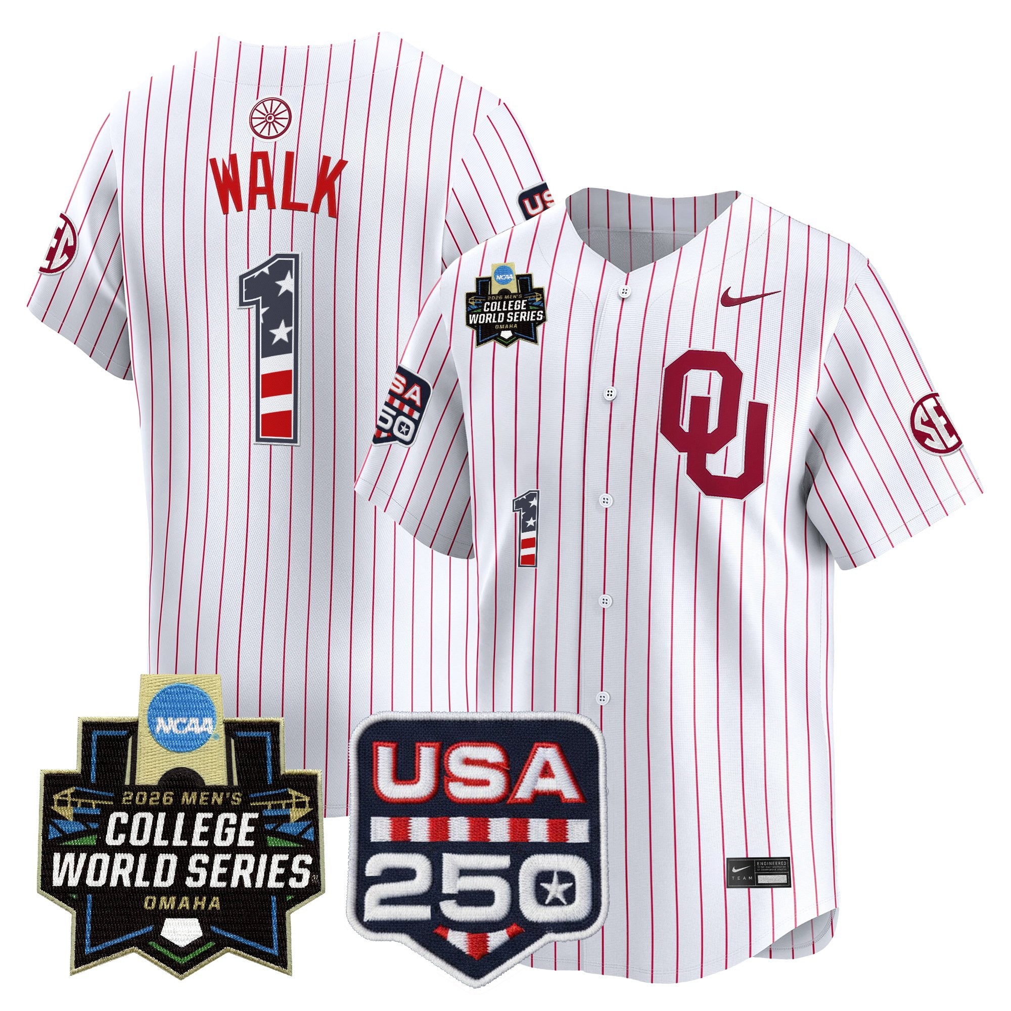 Men's Oklahoma Sooners USA 250 Fourth of July Vapor Premier Limited Jersey - 2026 World Series Patch - All Stitched