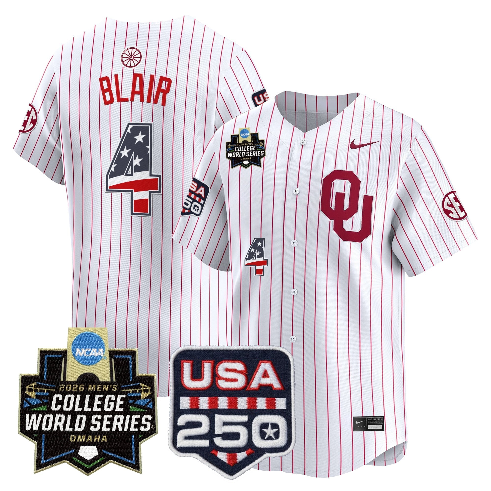 Men's Oklahoma Sooners USA 250 Fourth of July Vapor Premier Limited Jersey - 2026 World Series Patch - All Stitched