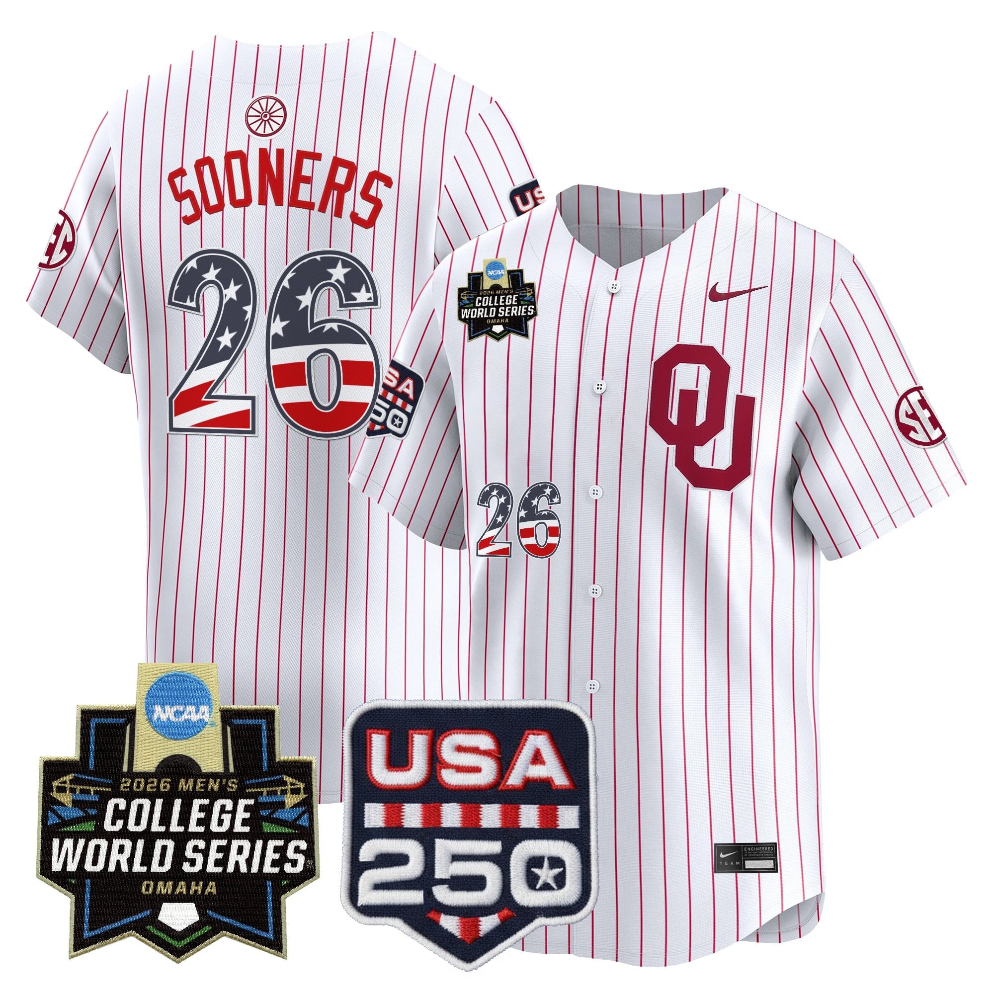 Men's Oklahoma Sooners USA 250 Fourth of July Vapor Premier Limited Jersey - 2026 World Series Patch - All Stitched