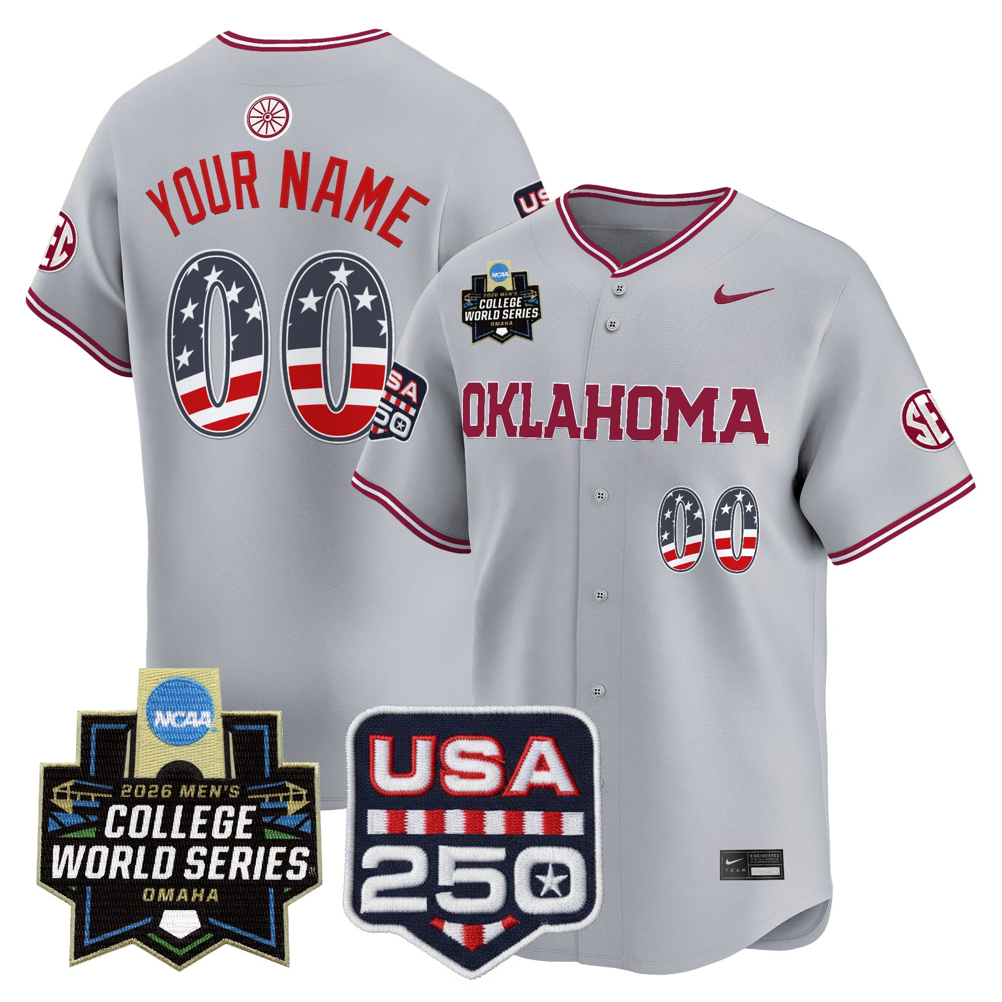 Oklahoma Sooners USA 250 Fourth of July Vapor Premier Limited Custom Jersey - 2026 World Series Patch - All Stitched