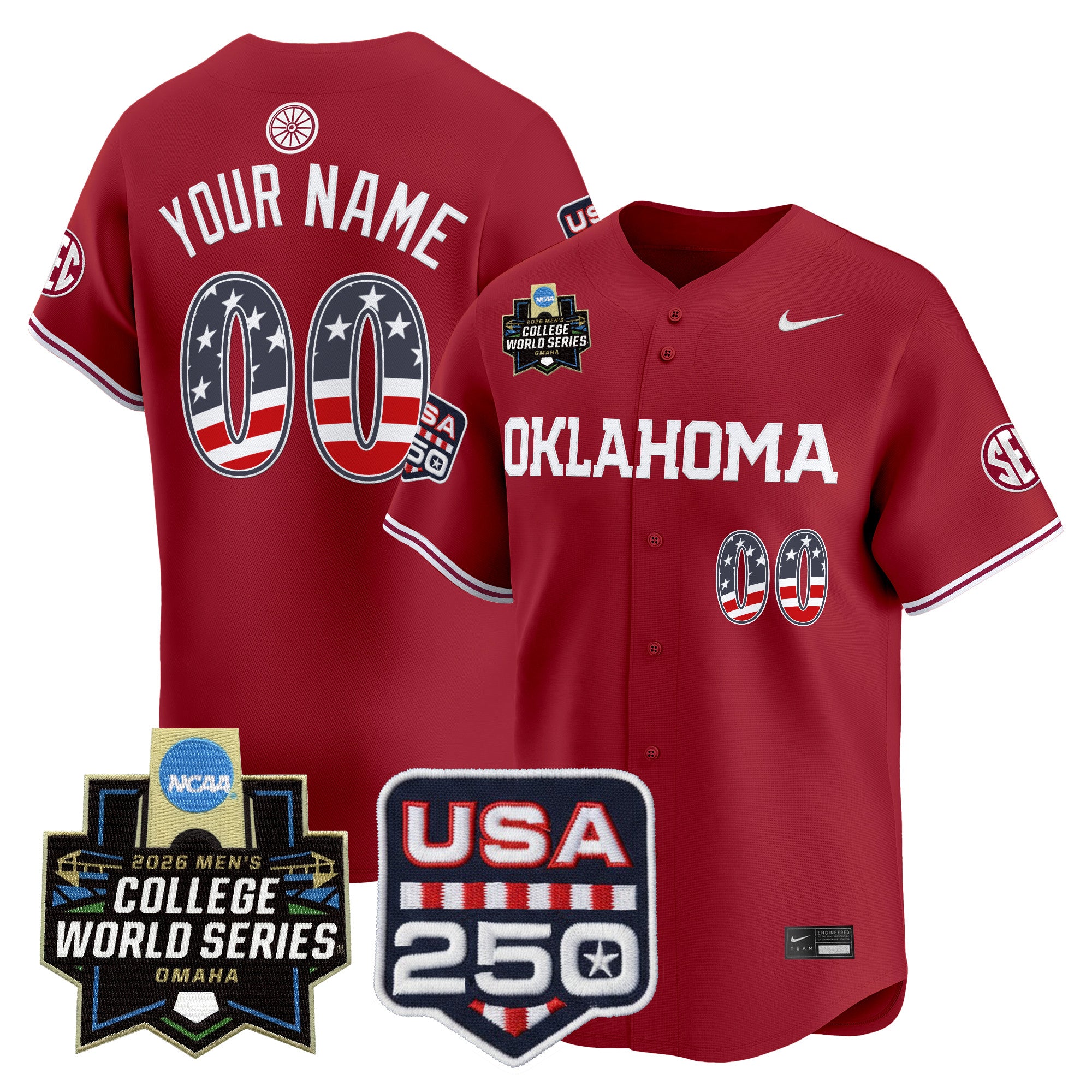 Oklahoma Sooners USA 250 Fourth of July Vapor Premier Limited Custom Jersey - 2026 World Series Patch - All Stitched