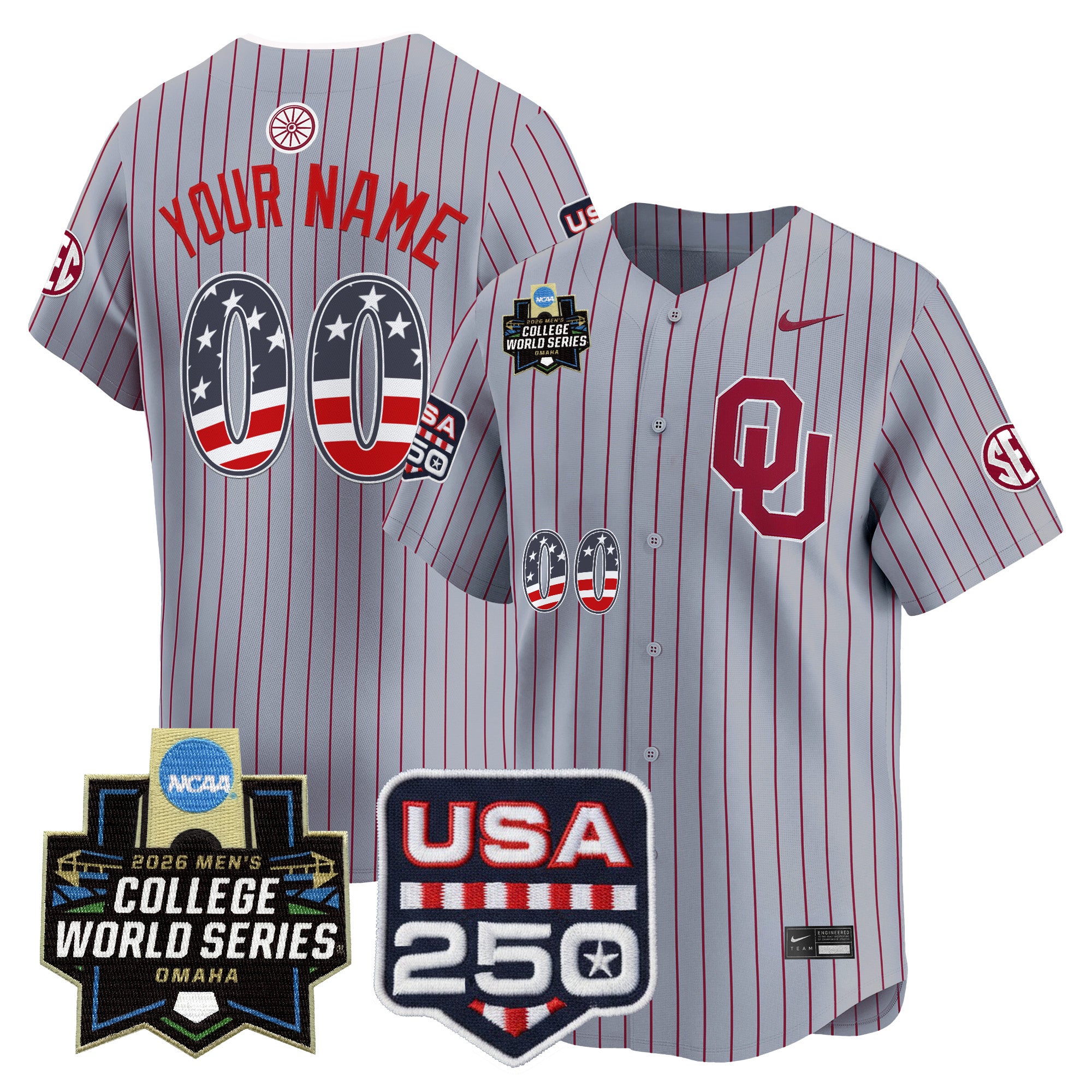 Oklahoma Sooners USA 250 Fourth of July Vapor Premier Limited Custom Jersey - 2026 World Series Patch - All Stitched
