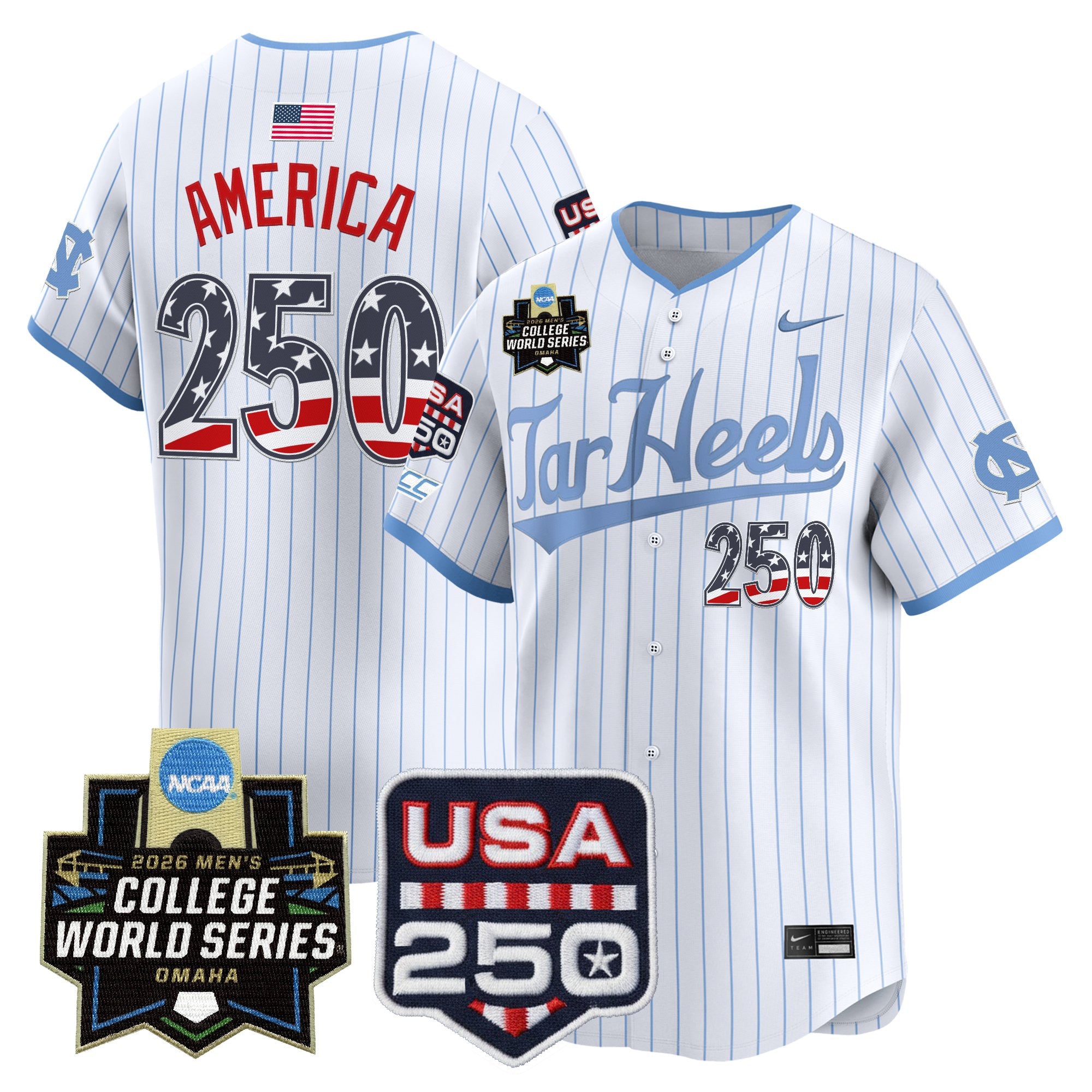 Men's North Carolina Tar Heels USA 250 Fourth of July Vapor Premier Limited Jersey - 2026 World Series patch - All Stitched