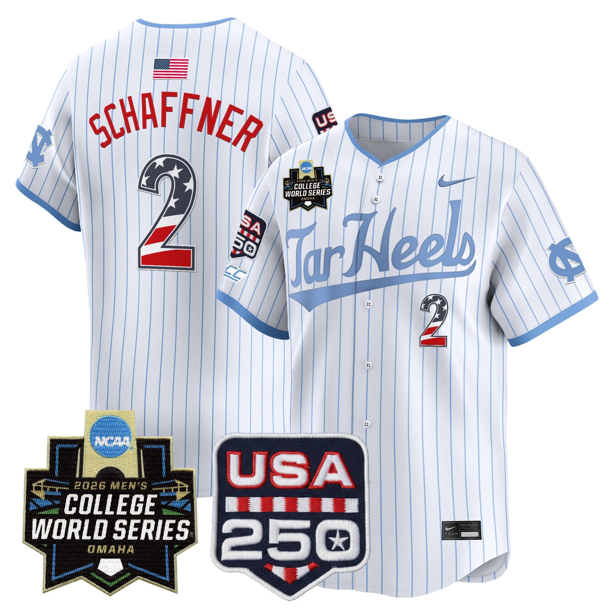 Men's North Carolina Tar Heels USA 250 Fourth of July Vapor Premier Limited Jersey - 2026 World Series patch - All Stitched