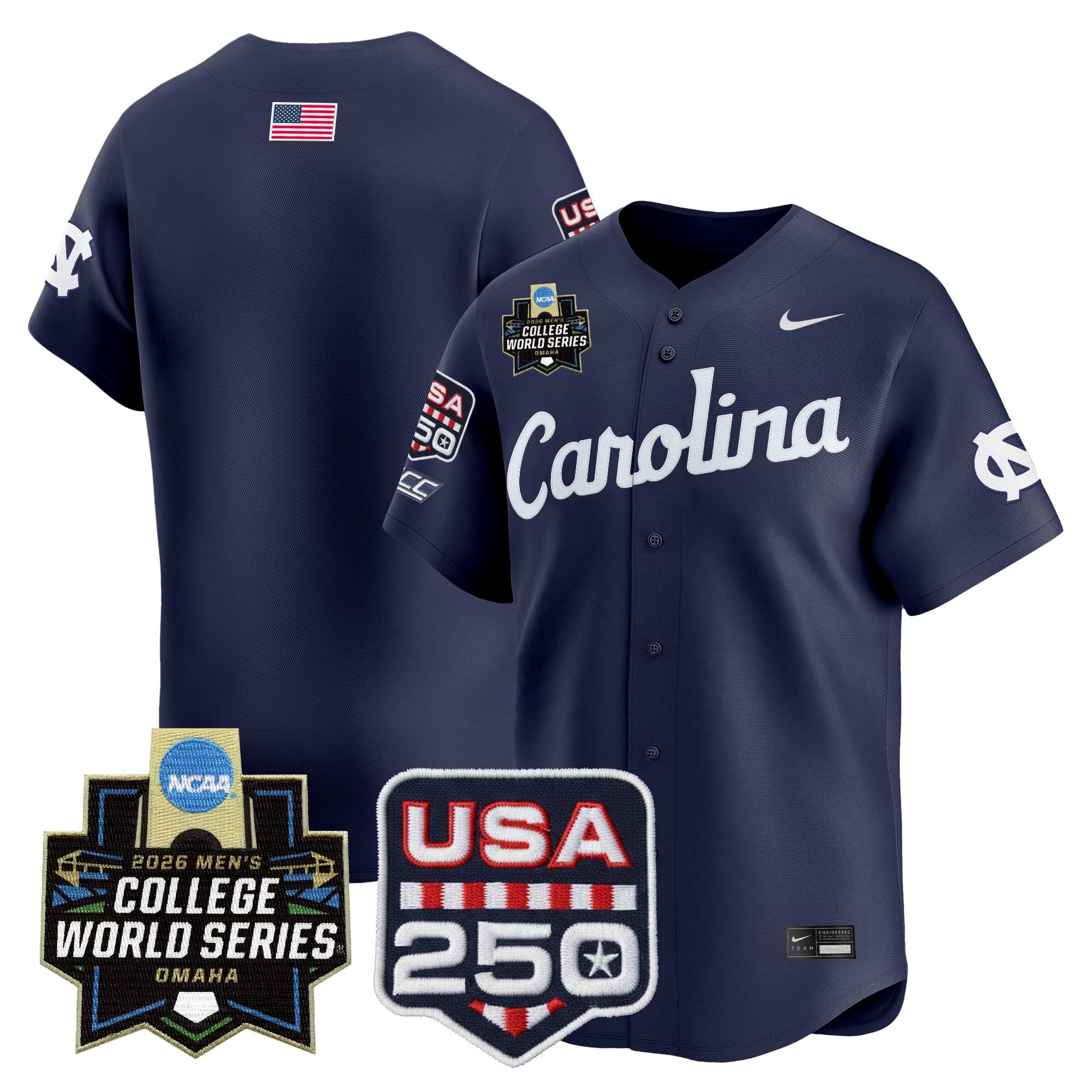 Men's North Carolina Tar Heels USA 250 Fourth of July Vapor Premier Limited Jersey - 2026 World Series patch - All Stitched