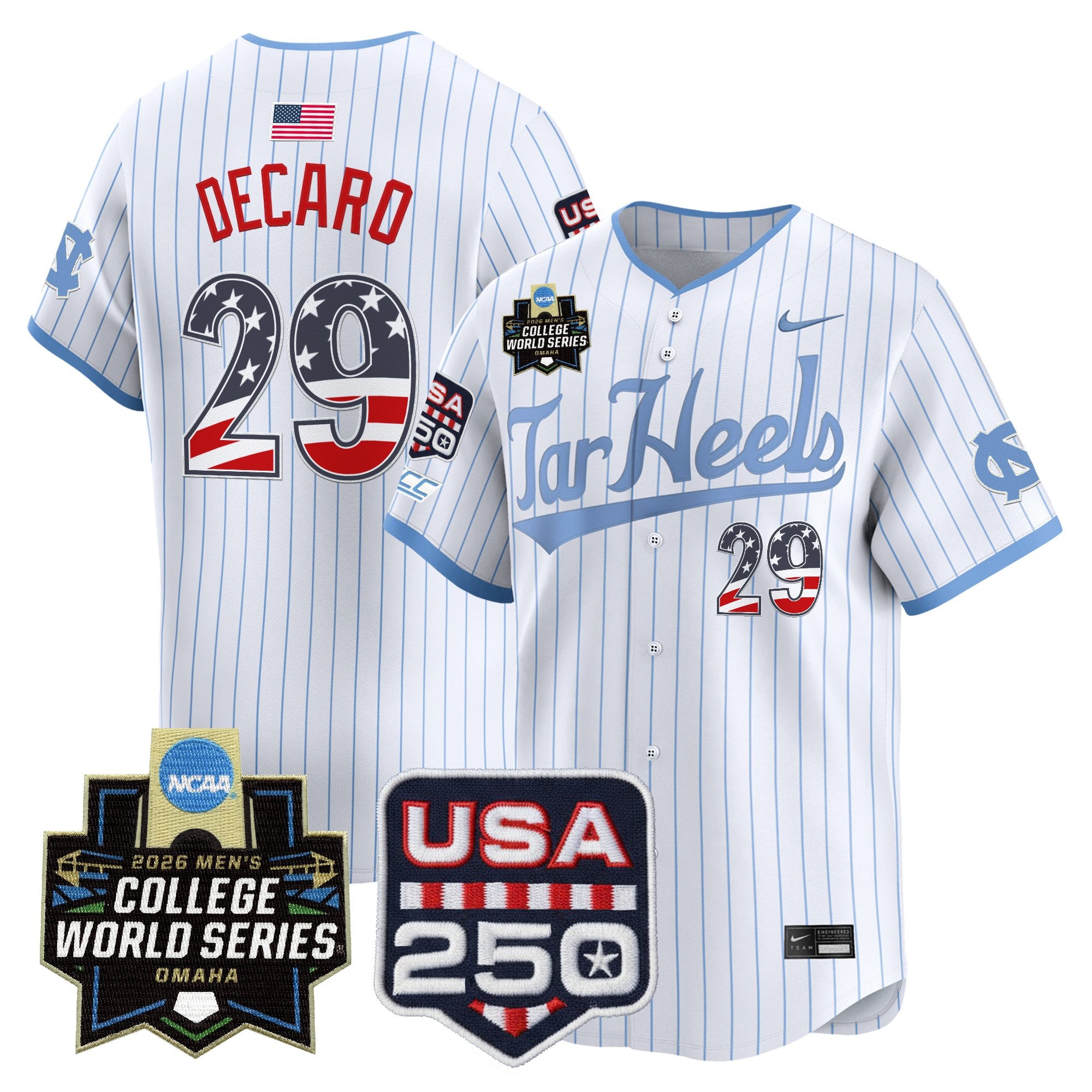Men's North Carolina Tar Heels USA 250 Fourth of July Vapor Premier Limited Jersey - 2026 World Series patch - All Stitched