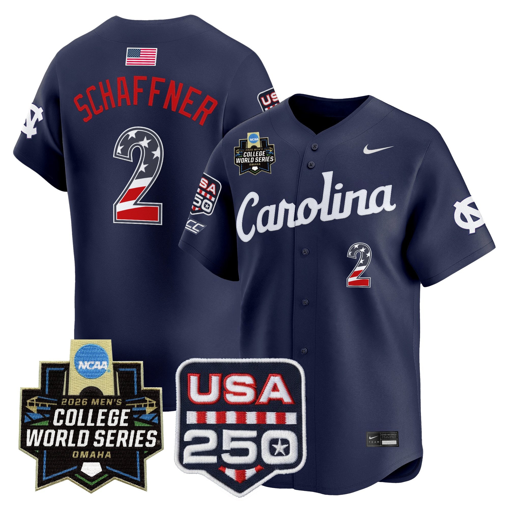 Men's North Carolina Tar Heels USA 250 Fourth of July Vapor Premier Limited Jersey - 2026 World Series patch - All Stitched